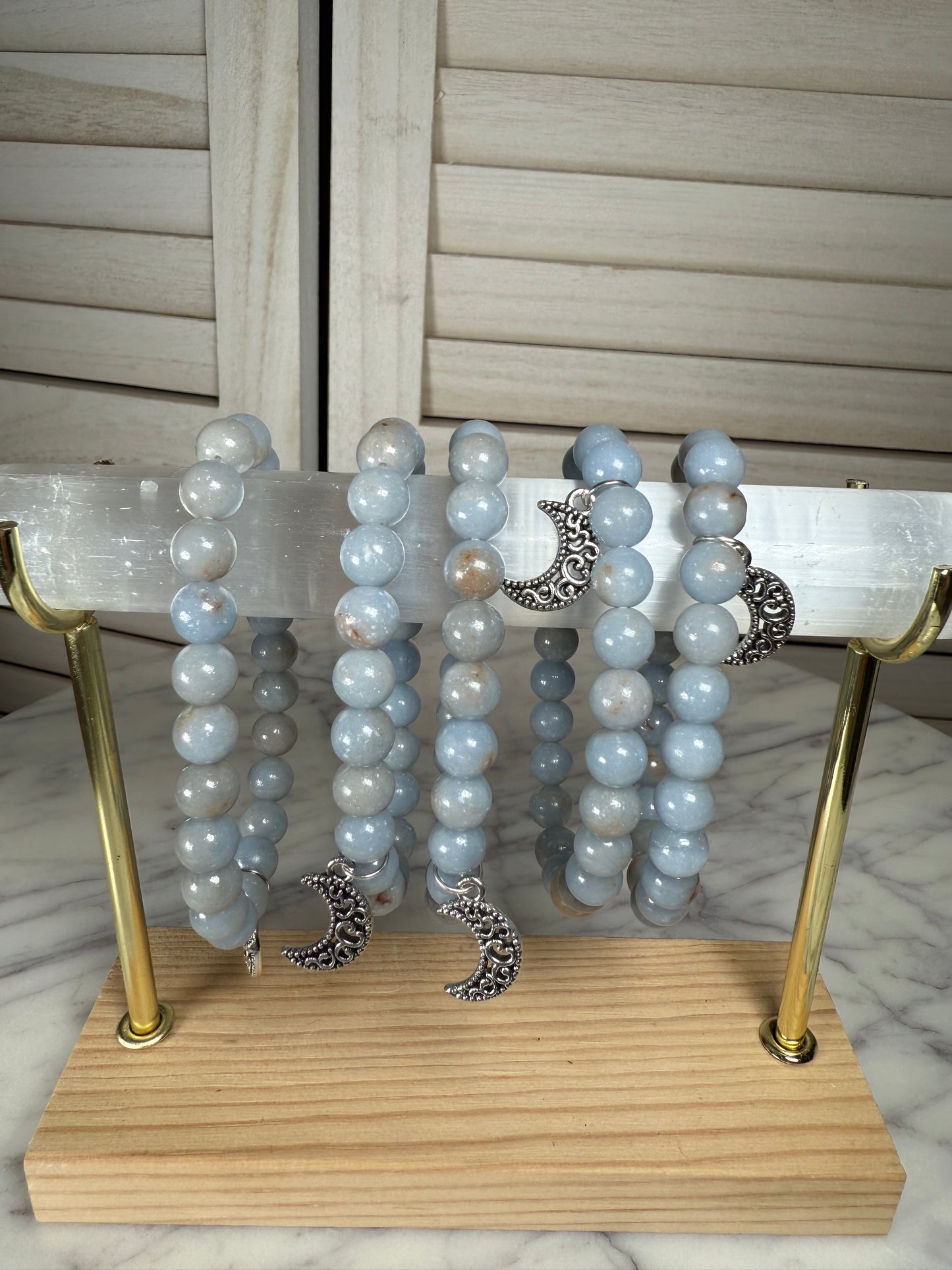 8mm Angelite+ Moon Charms Bracelet