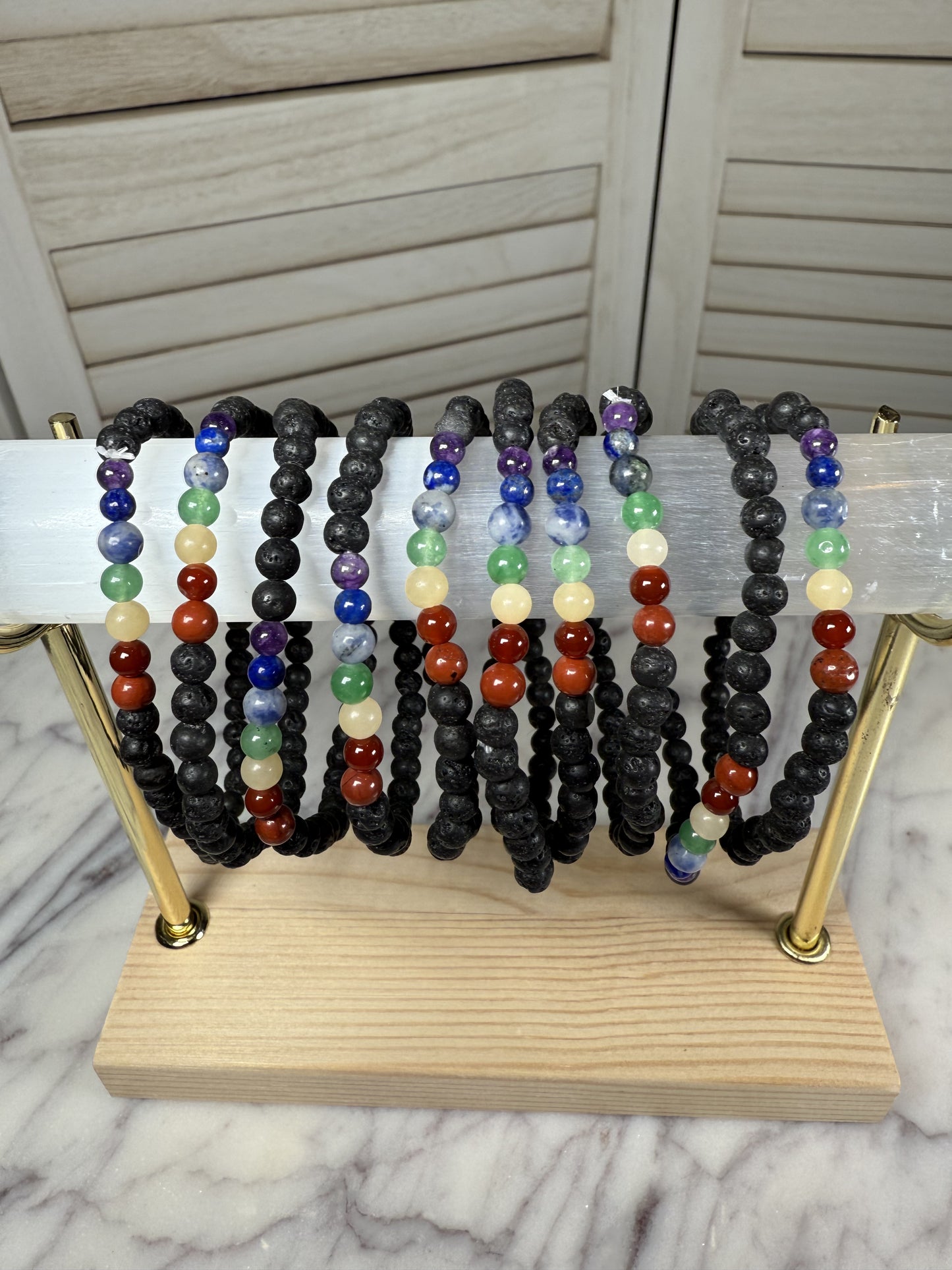 4mm Lava & Chakra Bracelet