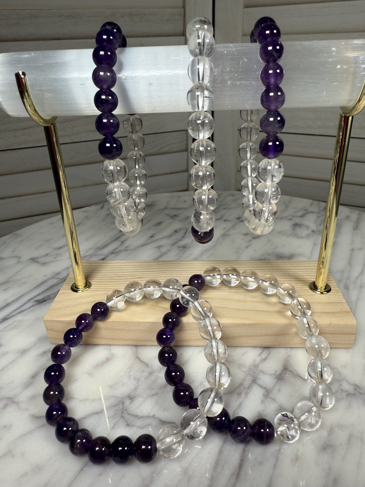 8mm Clear Quartz & Amethyst Bracelet