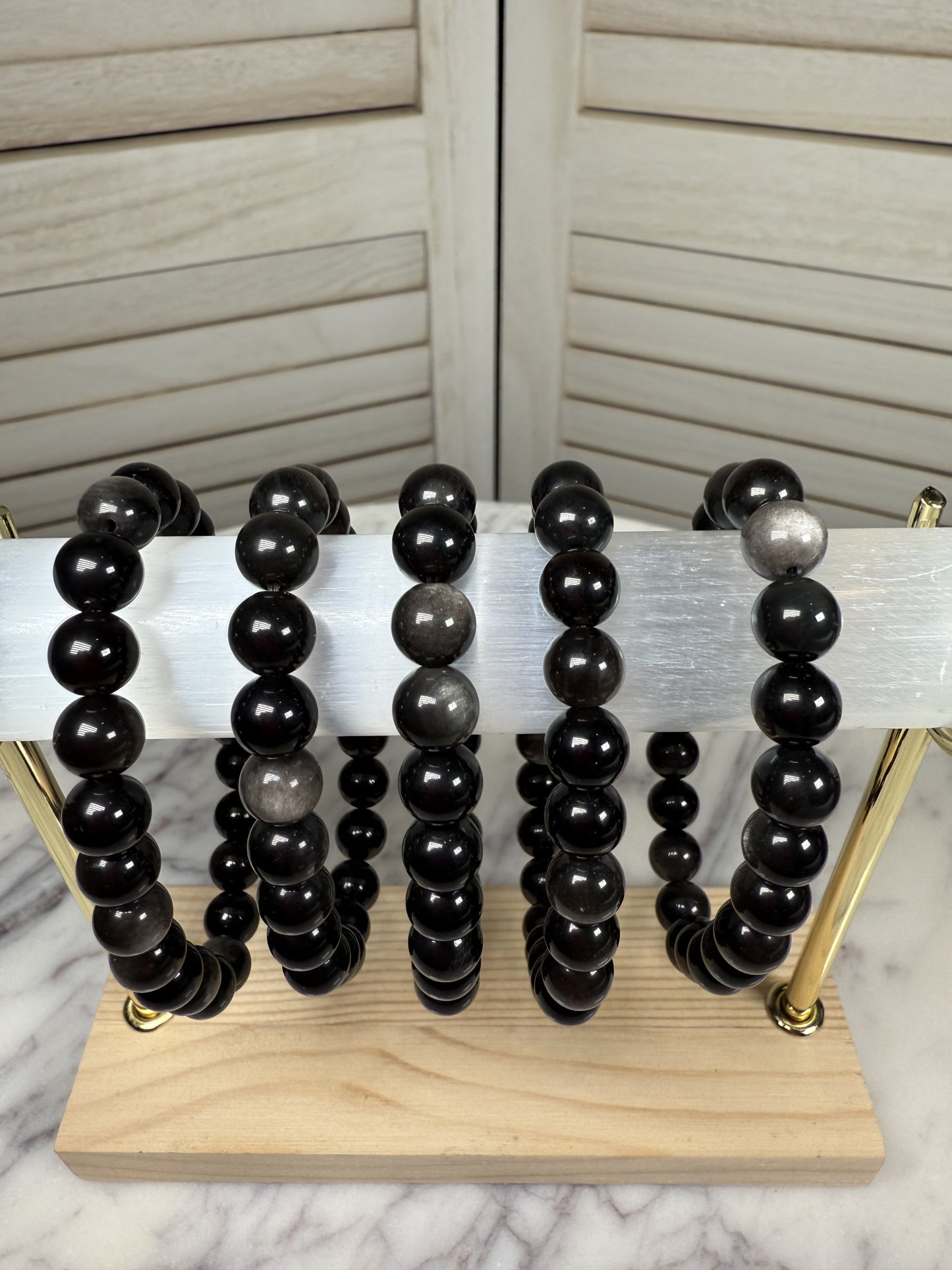8mm Silver Sheen Obsidian Bracelet