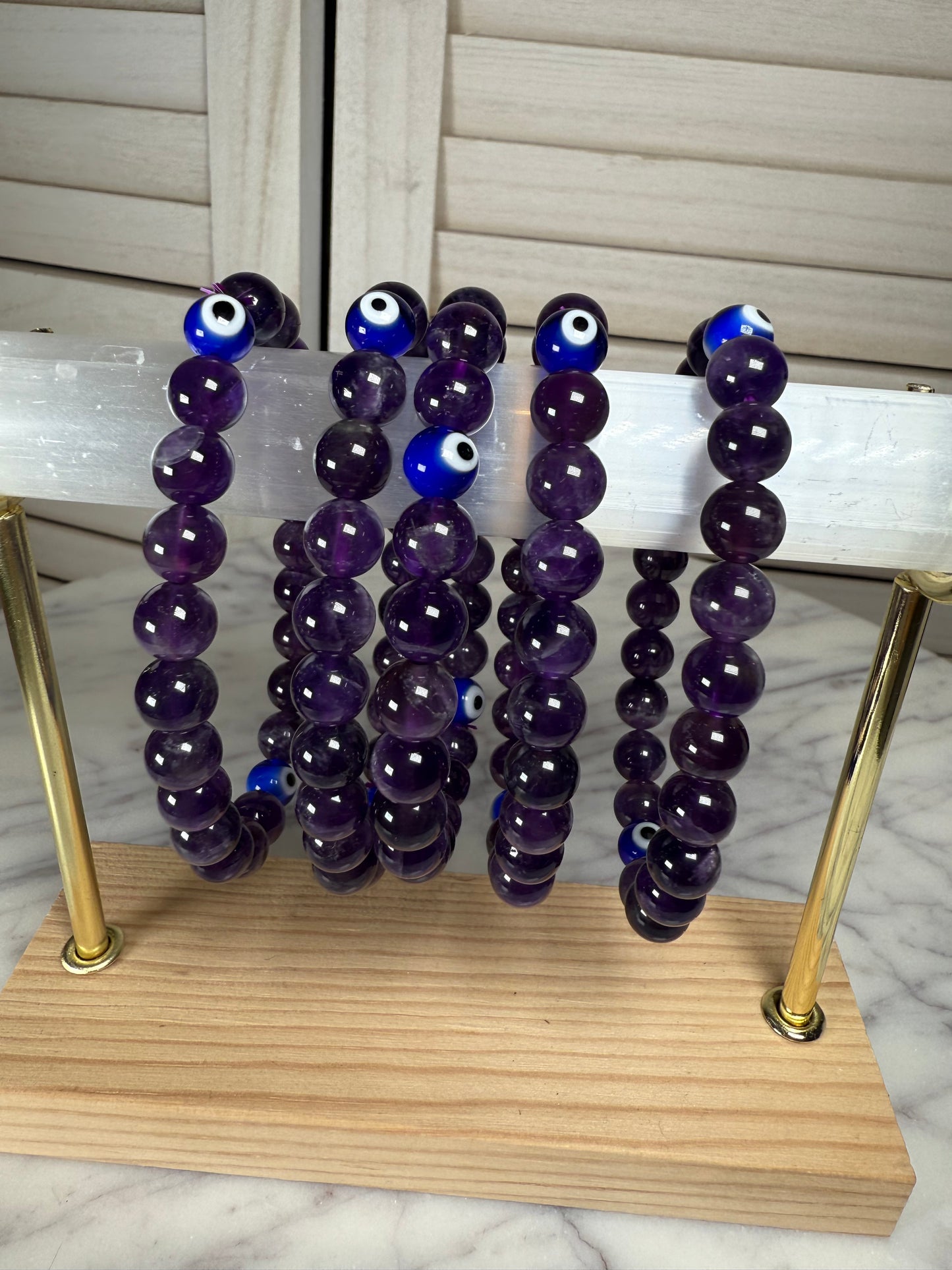 8mm Amethyst + Turkish Eye Beads Bracelet