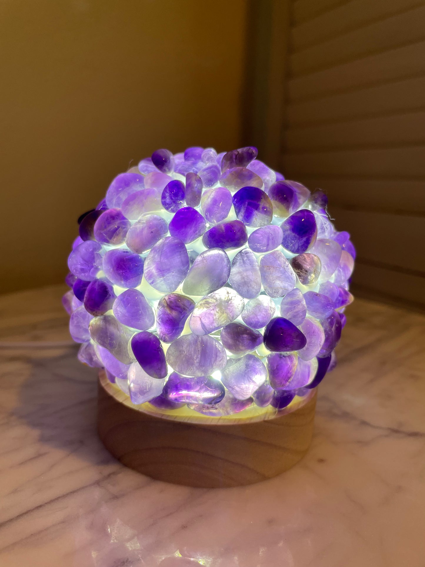 Amethyst Tumble Stone Lamp with Wooden Base