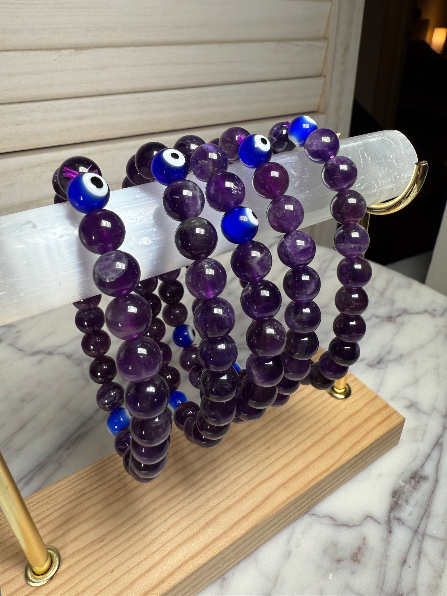 8mm Amethyst + Turkish Eye Beads Bracelet