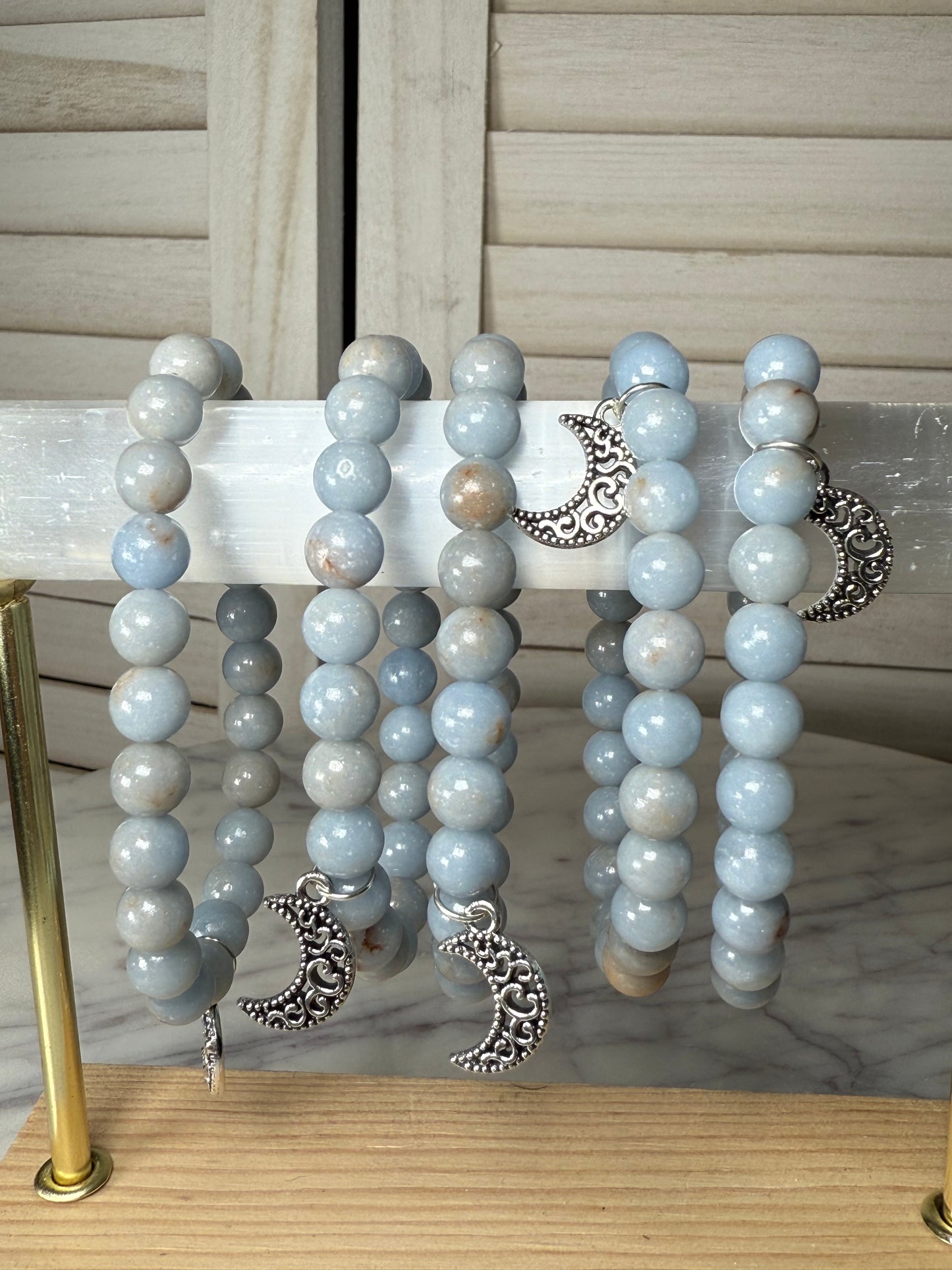 8mm Angelite+ Moon Charms Bracelet