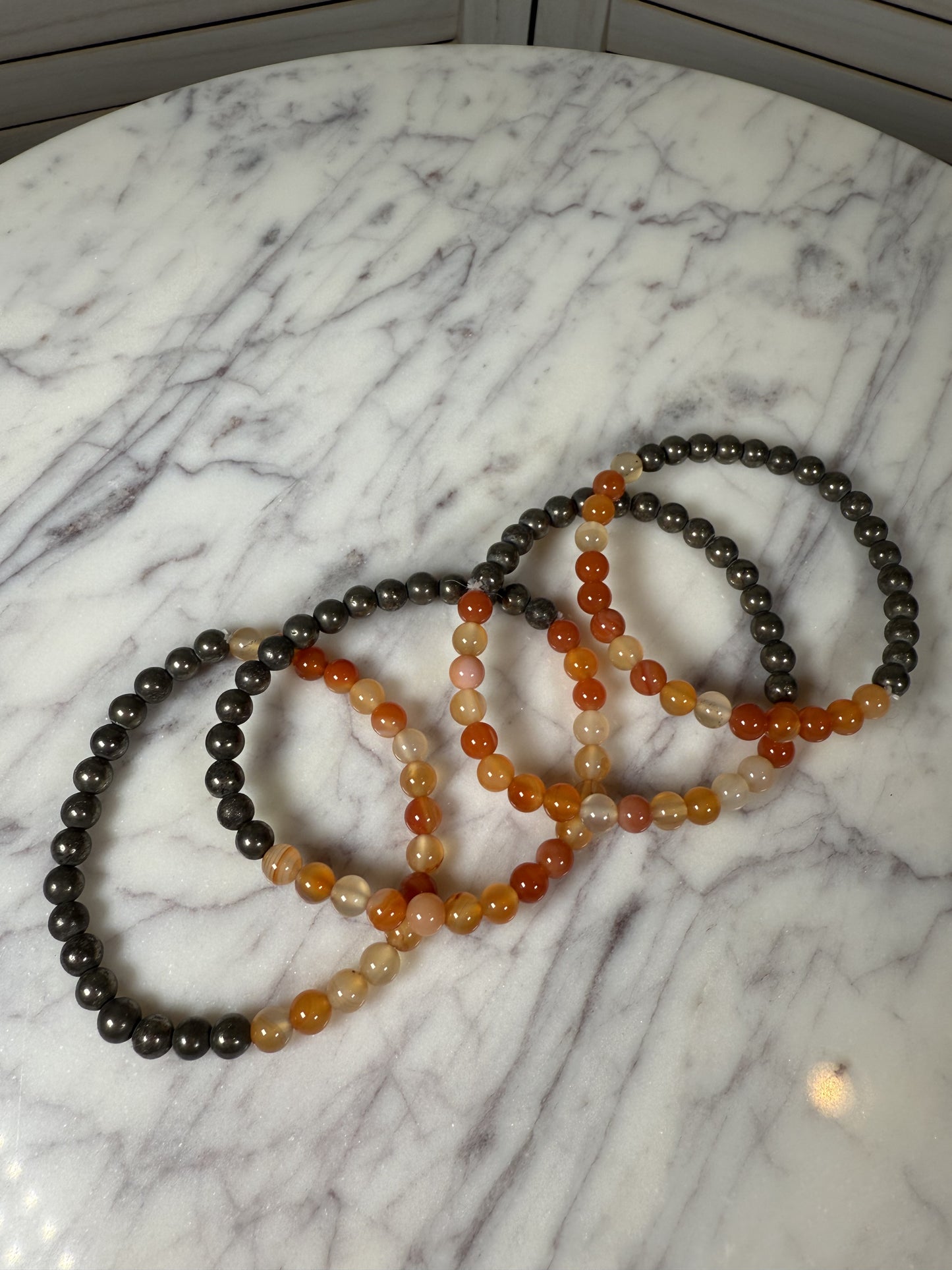 6mm Pyrite/ Carnelian Bracelet