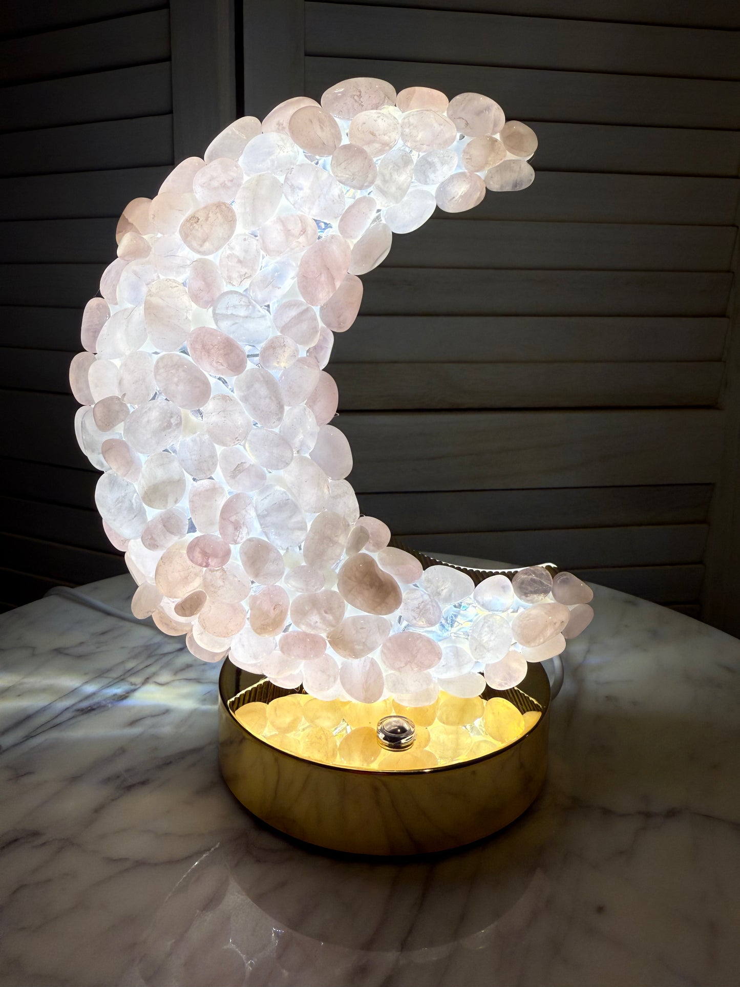 Rose Quartz Crescent Moon Lamp