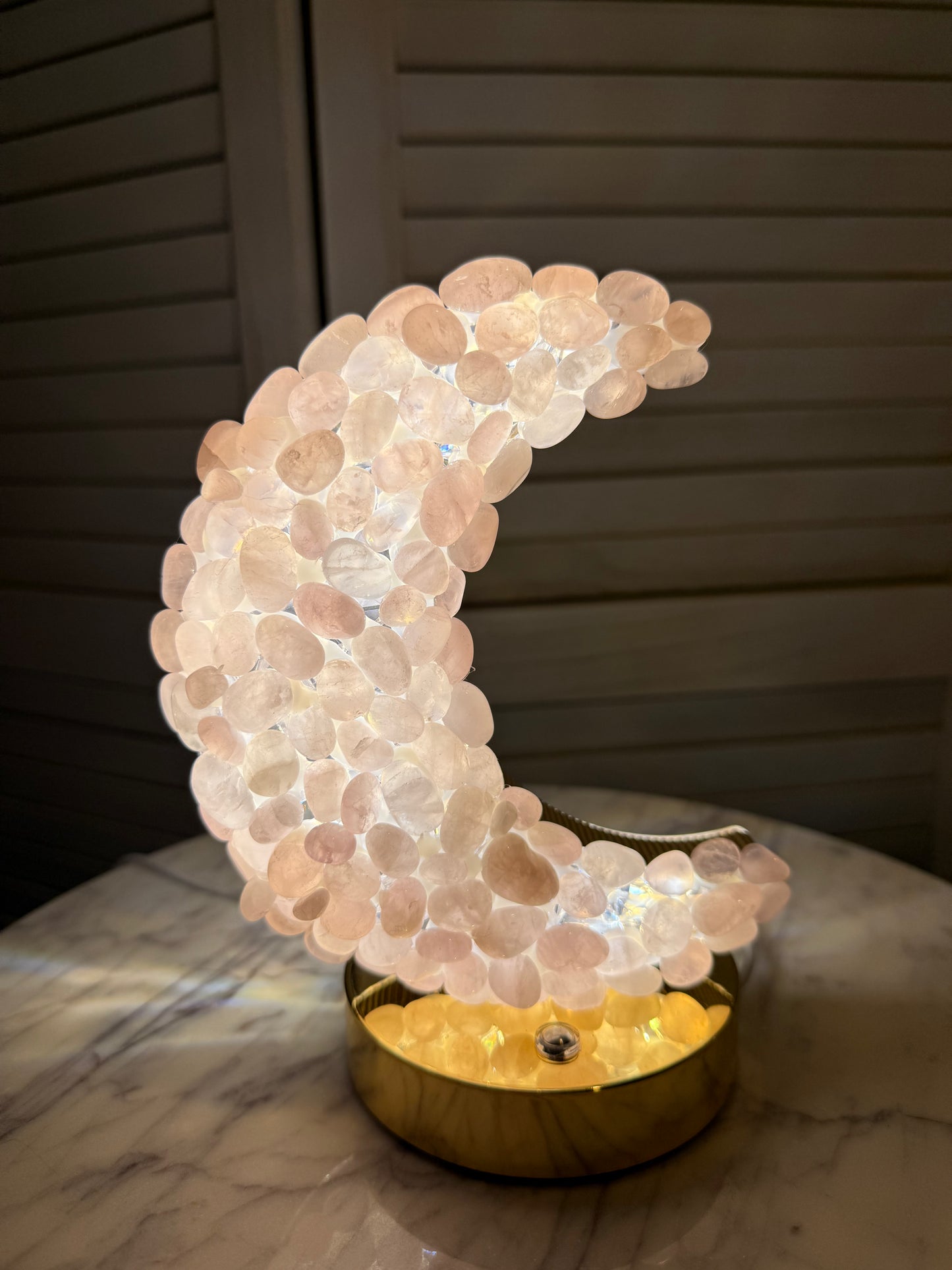 Rose Quartz Crescent Moon Lamp