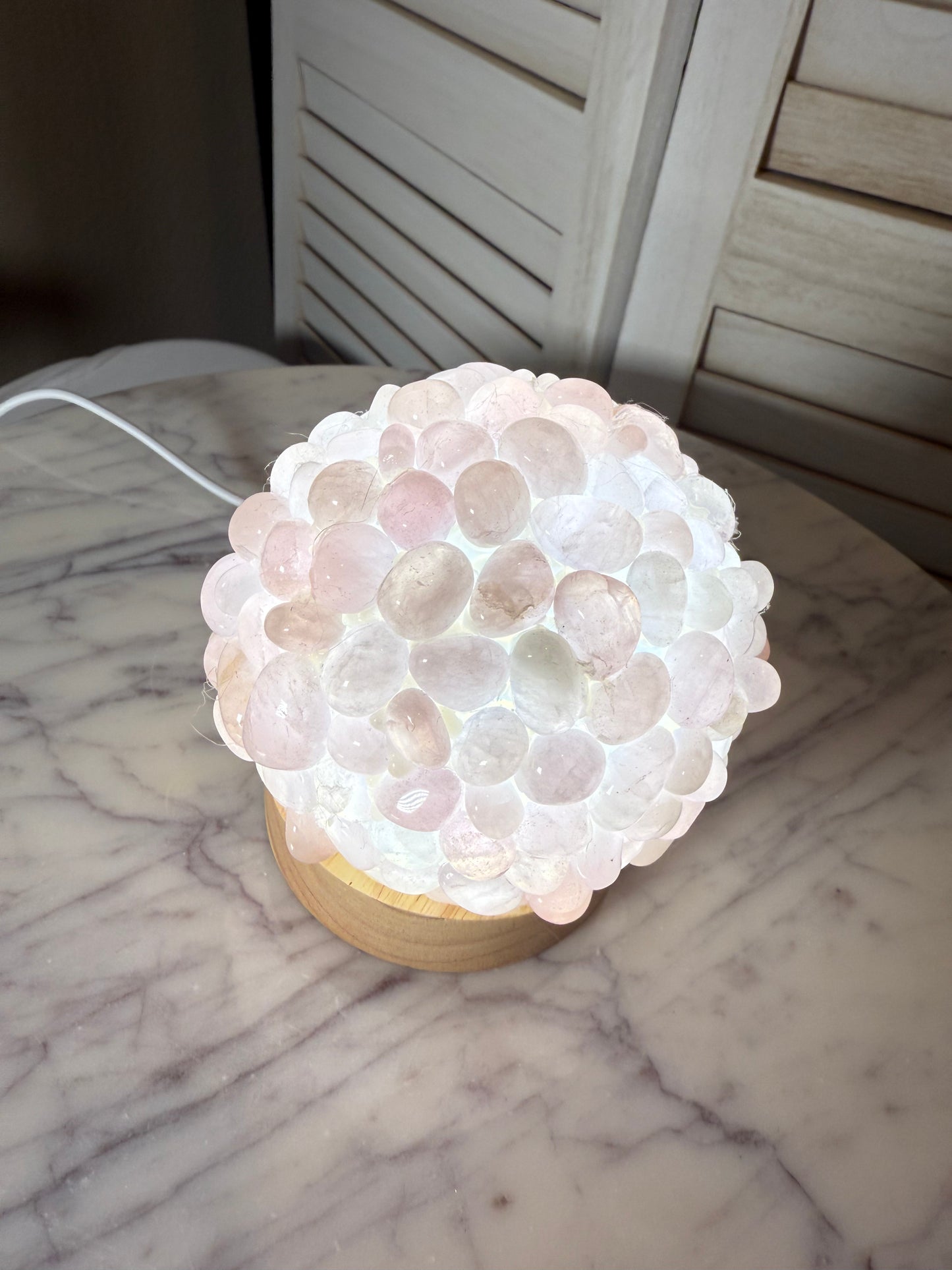 Rose Quartz Tumble Stone Lamp with Wooden Base