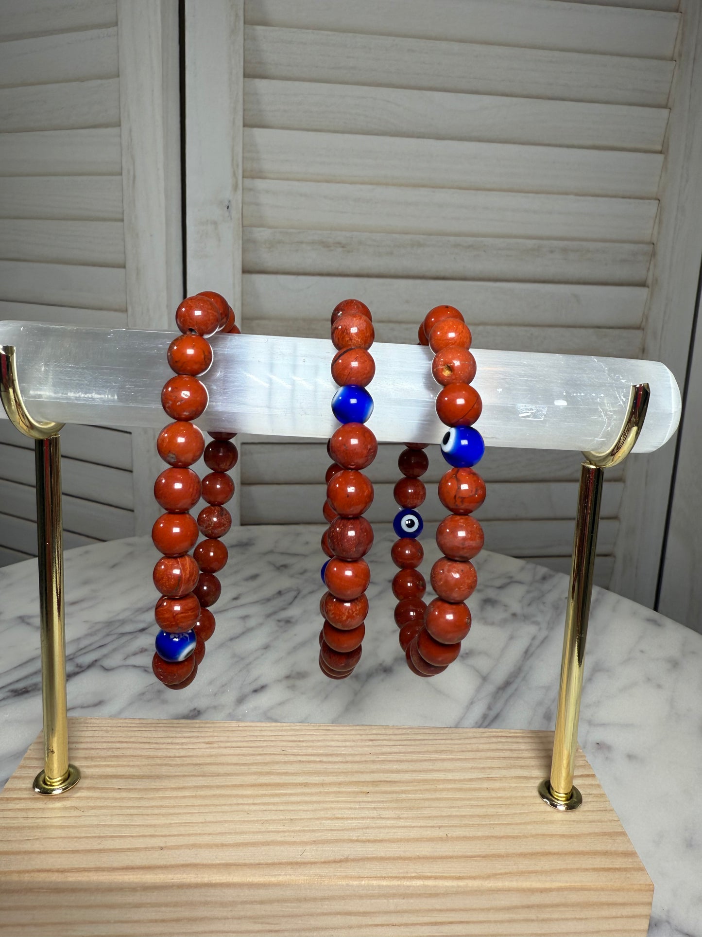 8mm Red Jasper + Turkish Eye Beads Bracelet