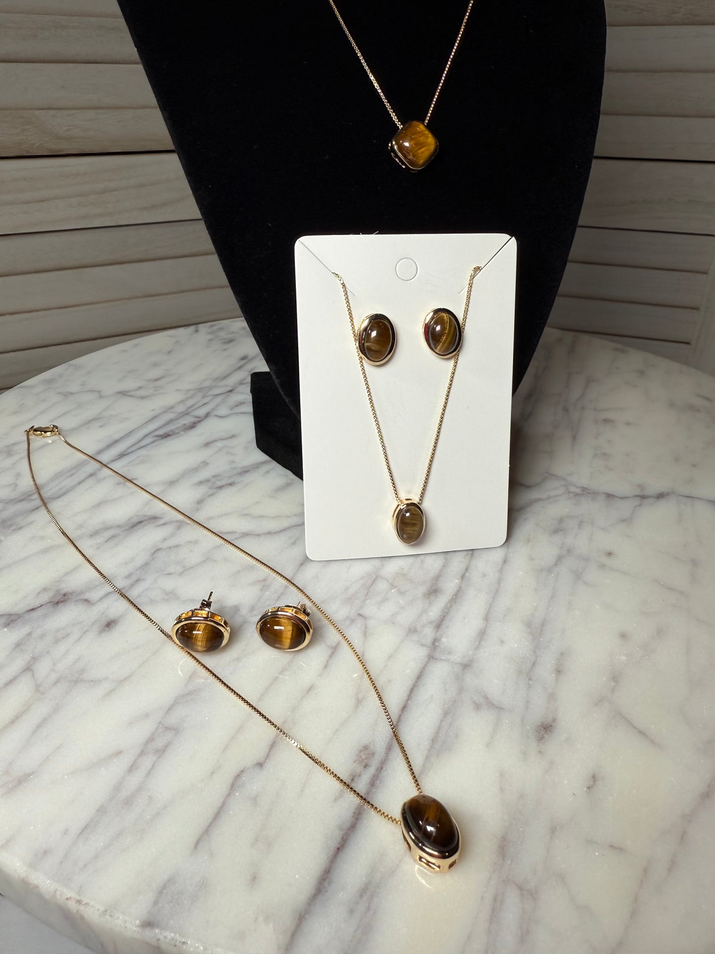 Tiger's Eye Earrings and Necklace Set