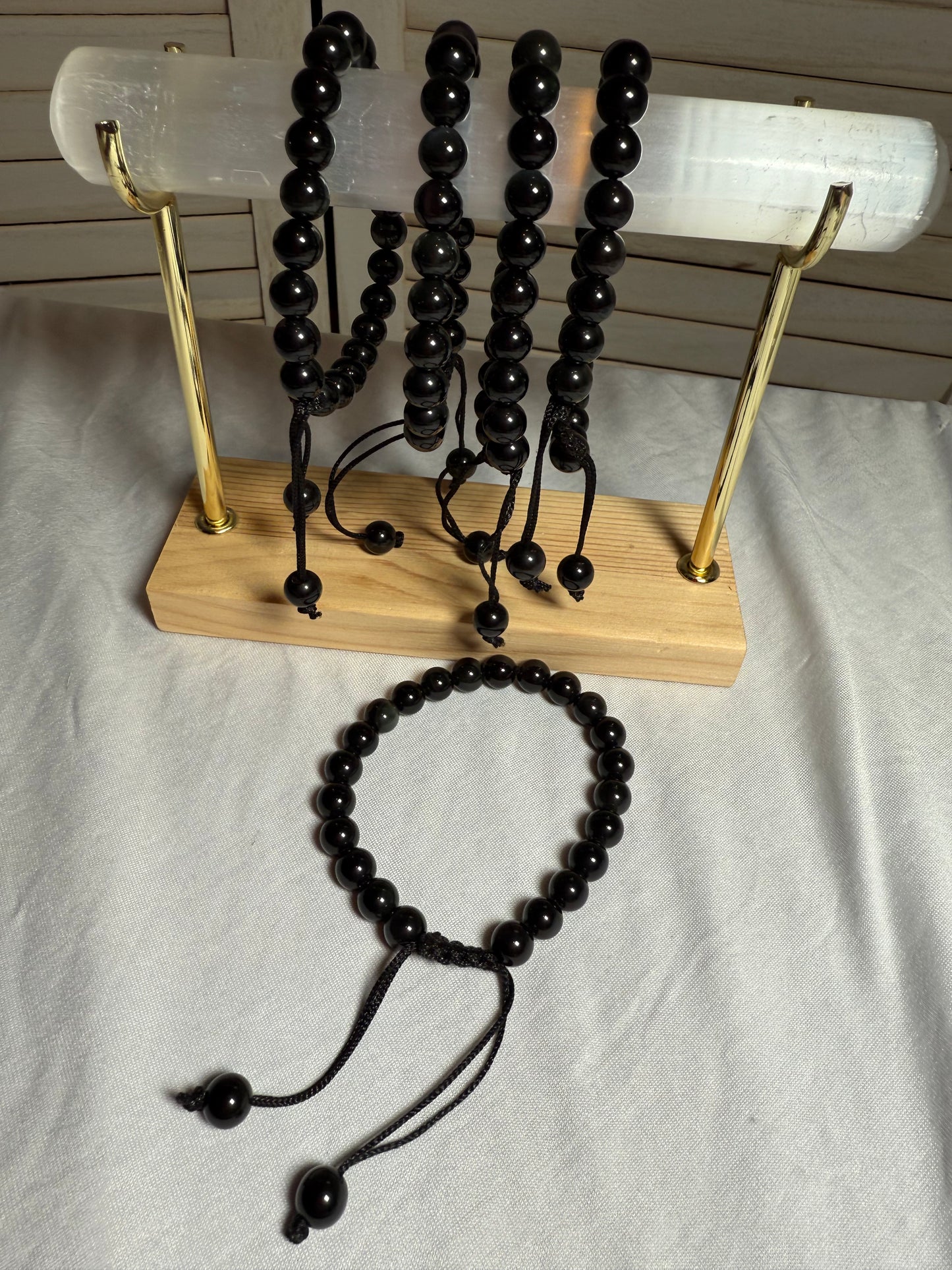 8mm Black Obsidian Adjustable Bracelet