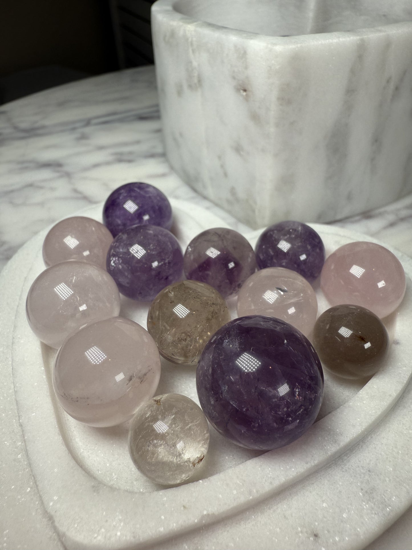 Rose Quartz - Amethyst - Smoky Quartz Mini Sphere