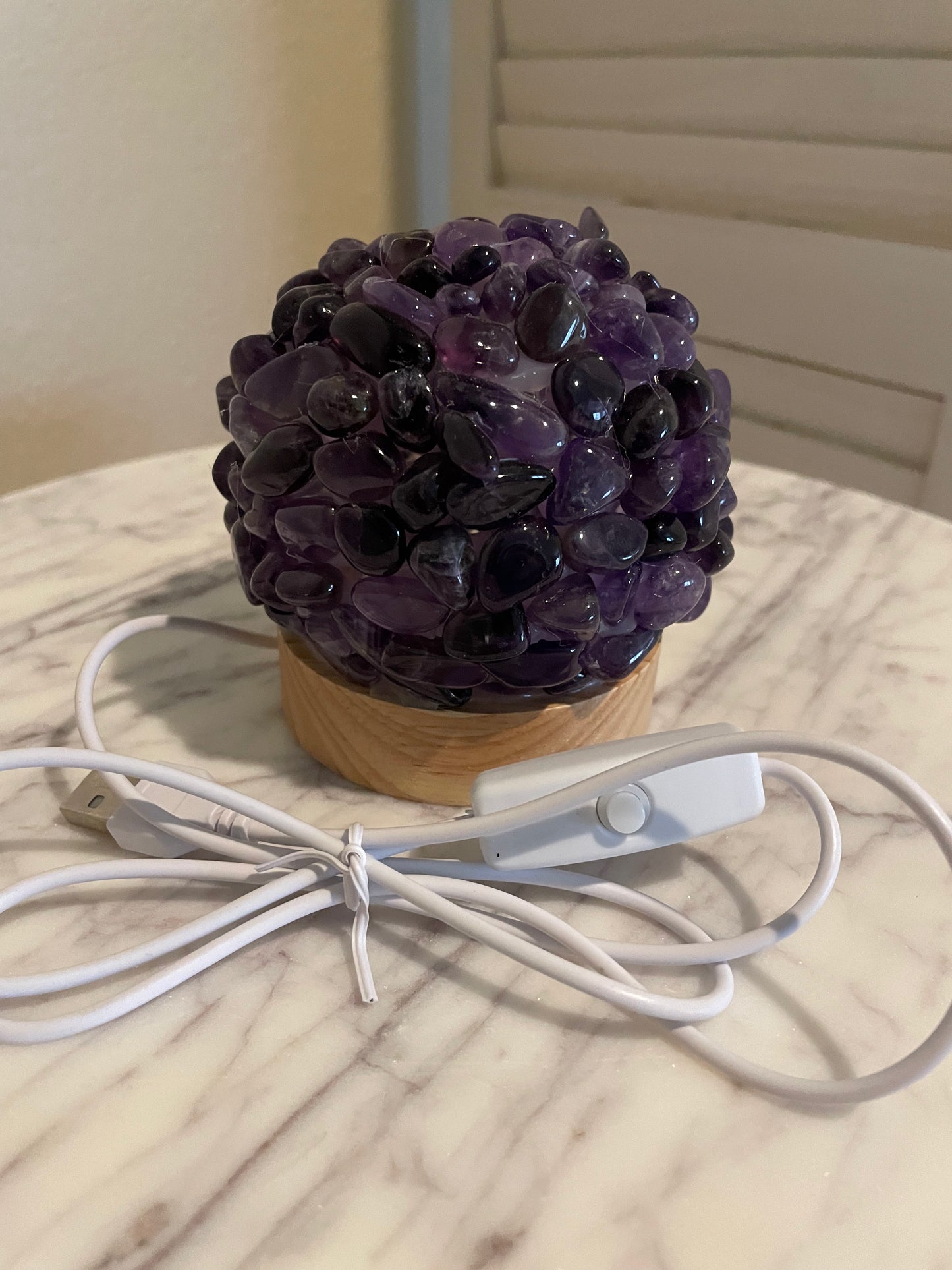 Amethyst Tumble Stone Lamp with Wooden Base