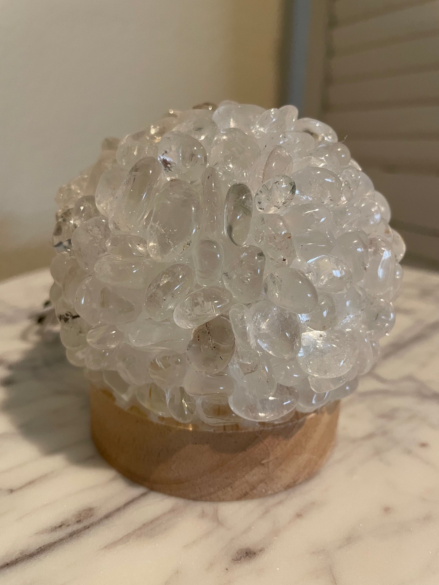 Clear Quartz Tumble Stone Lamp with Wooden Base
