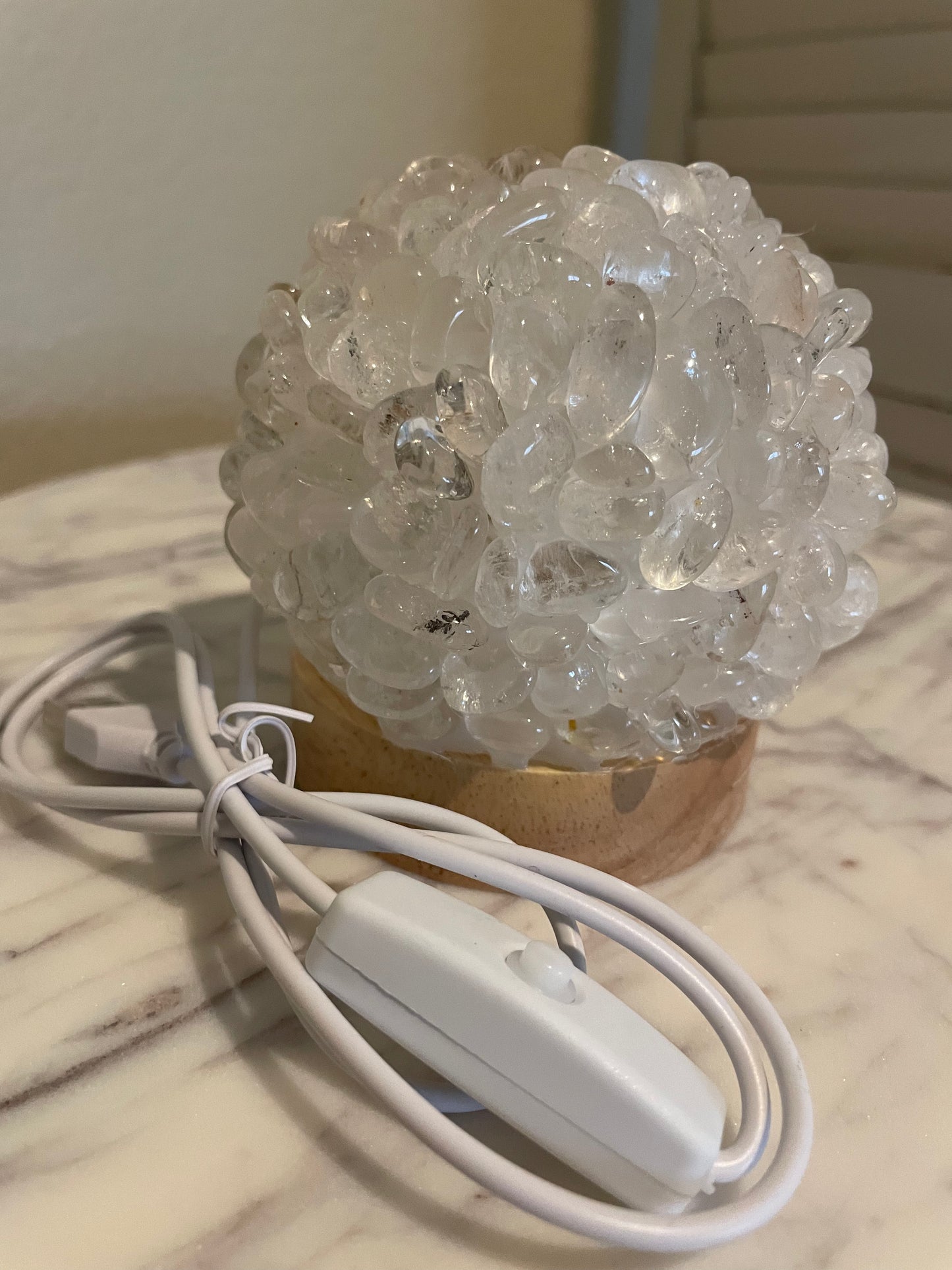 Clear Quartz Tumble Stone Lamp with Wooden Base