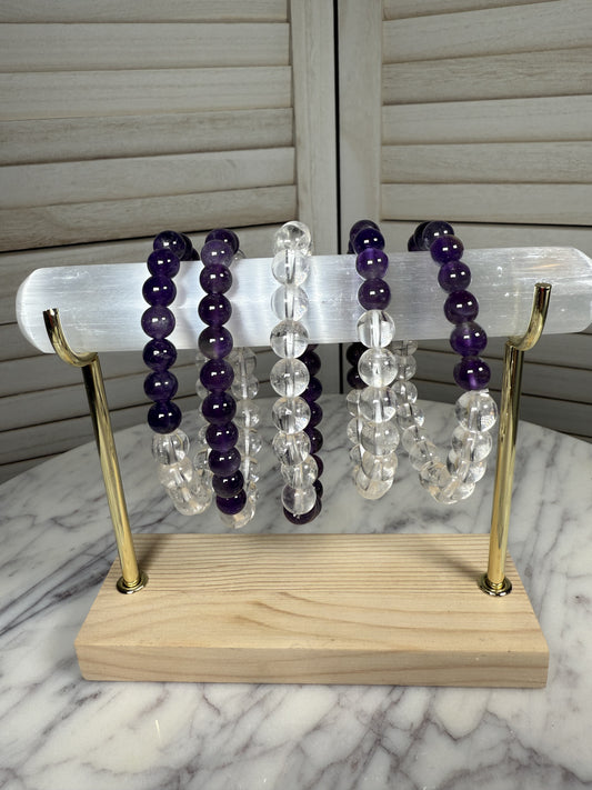 8mm Clear Quartz & Amethyst Bracelet