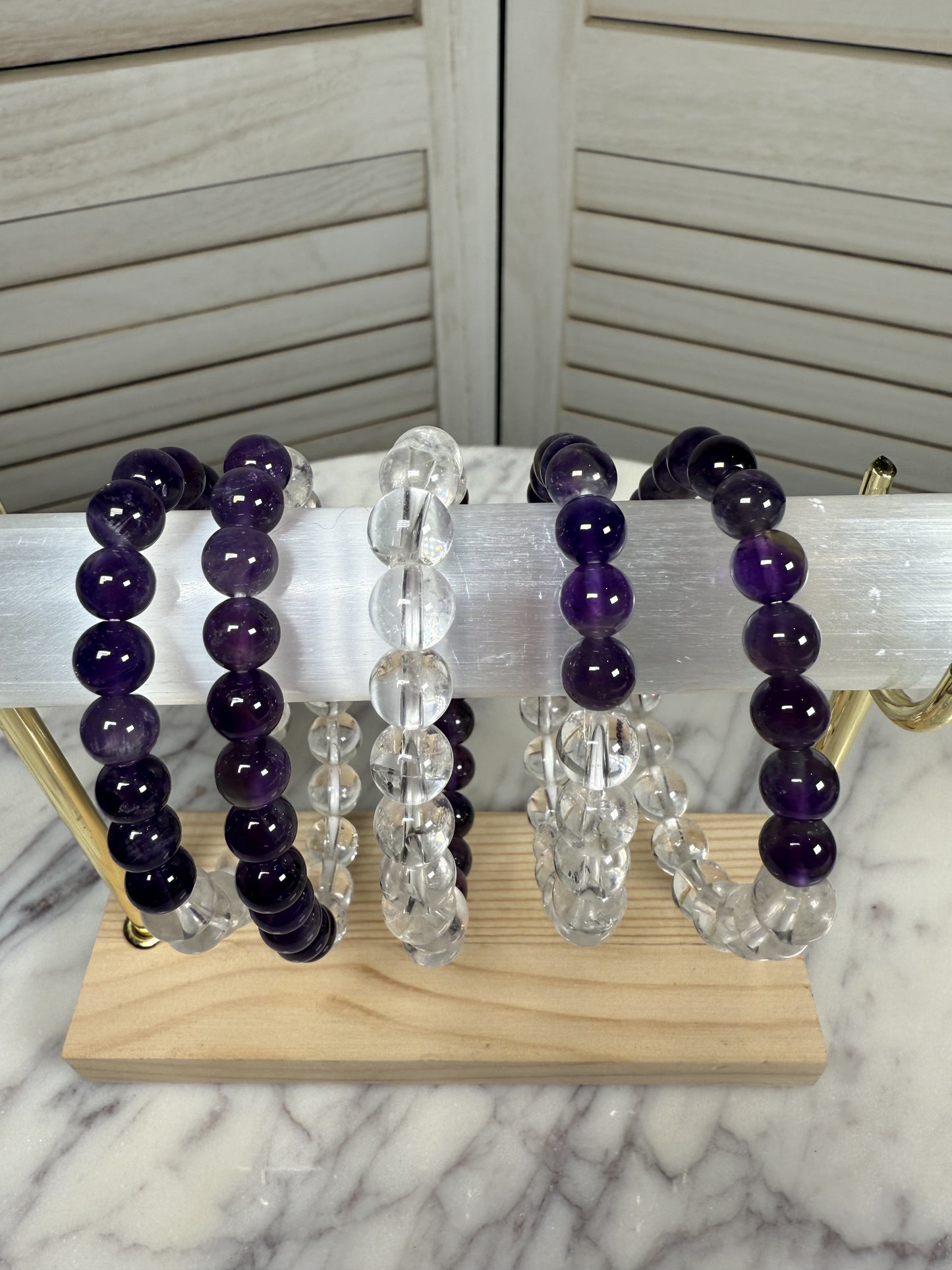 8mm Clear Quartz & Amethyst Bracelet