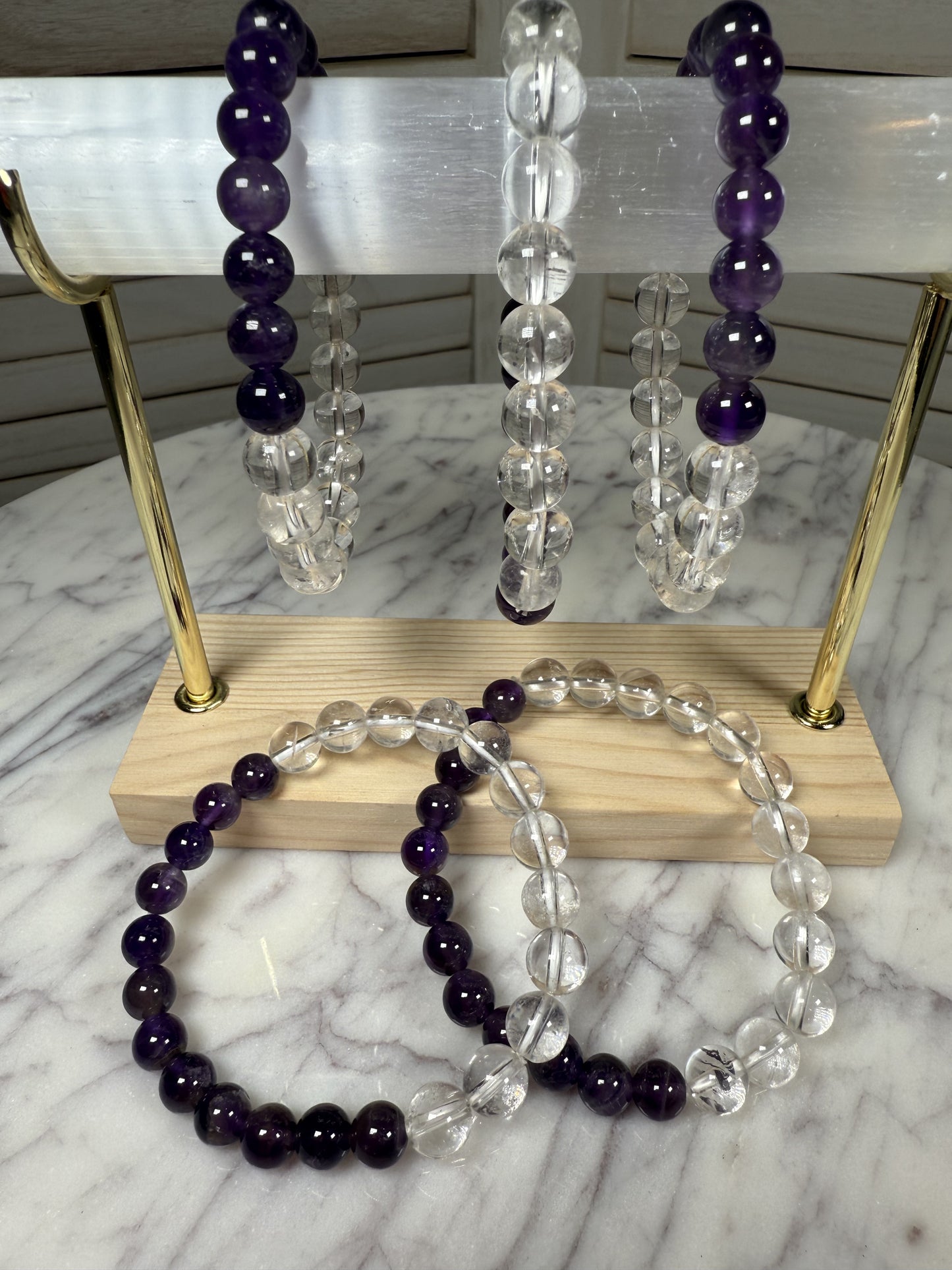 8mm Clear Quartz & Amethyst Bracelet