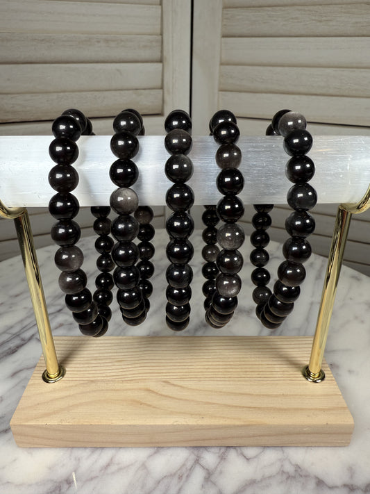 8mm Silver Sheen Obsidian Bracelet