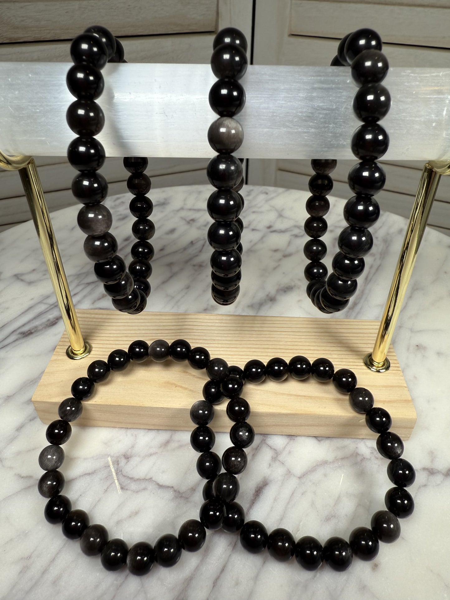 8mm Silver Sheen Obsidian Bracelet