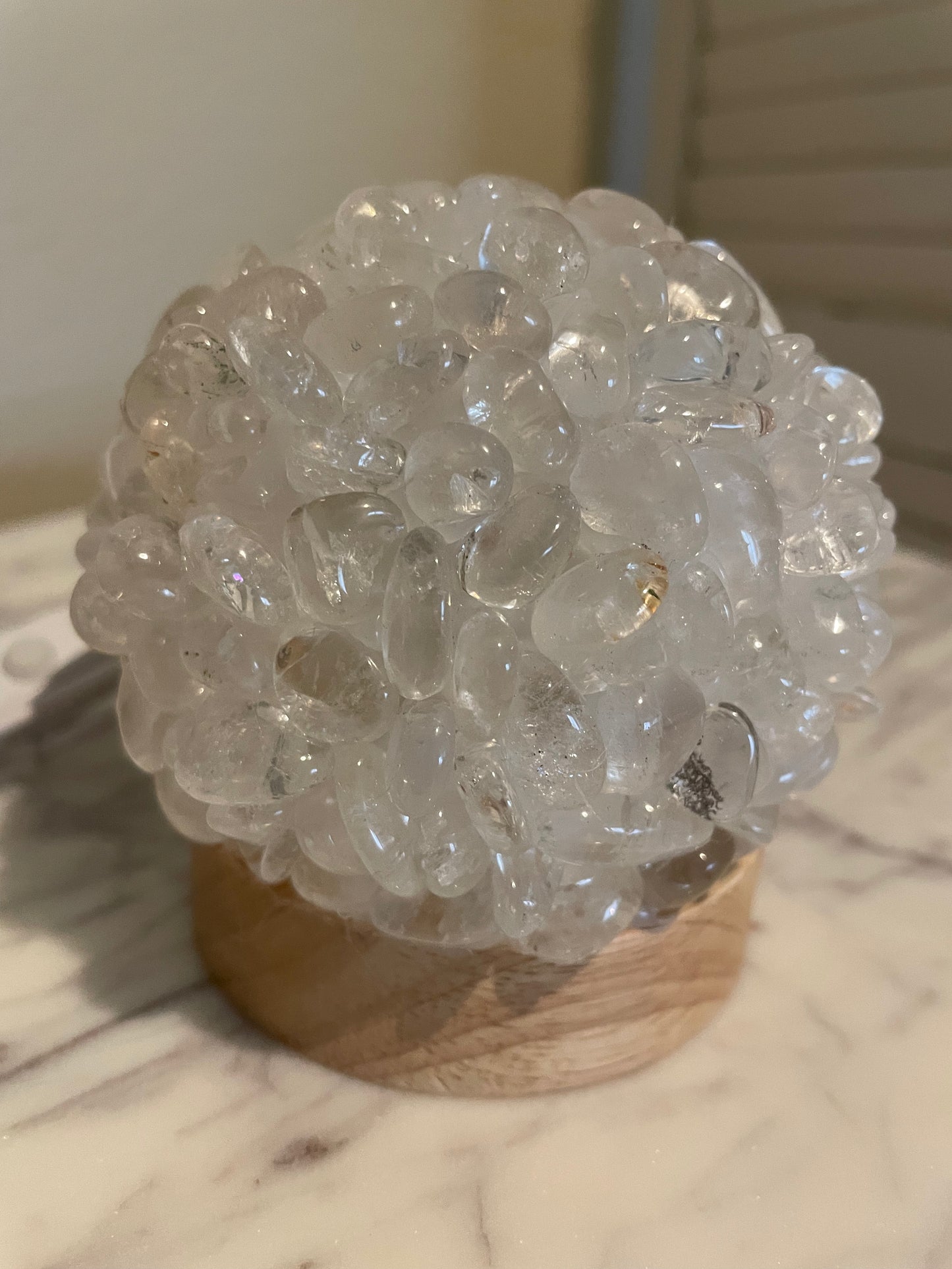 Clear Quartz Tumble Stone Lamp with Wooden Base