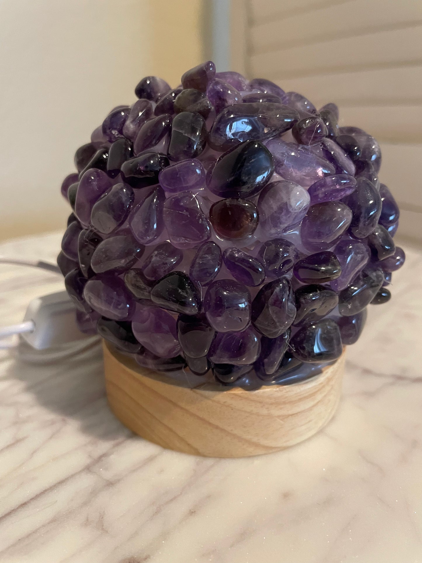 Amethyst Tumble Stone Lamp with Wooden Base