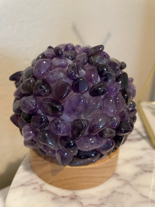 Amethyst Tumble Stone Lamp with Wooden Base