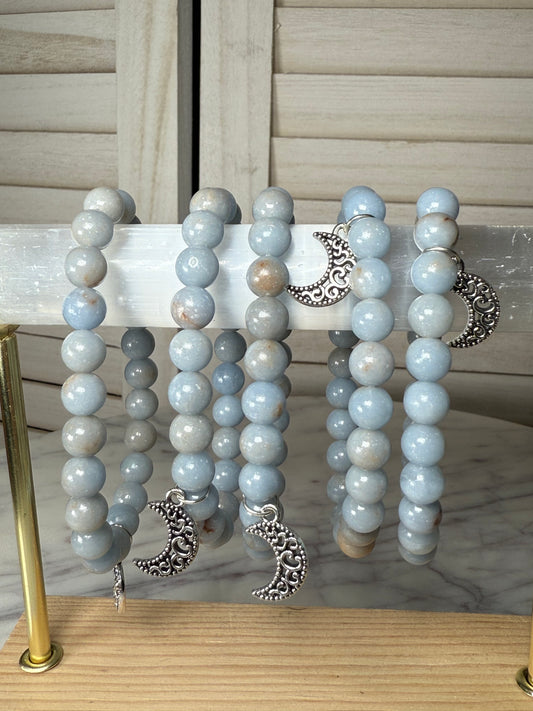 8mm Angelite+ Moon Charms Bracelet