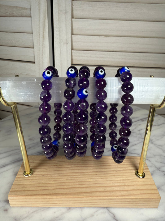 8mm Amethyst + Turkish Eye Beads Bracelet