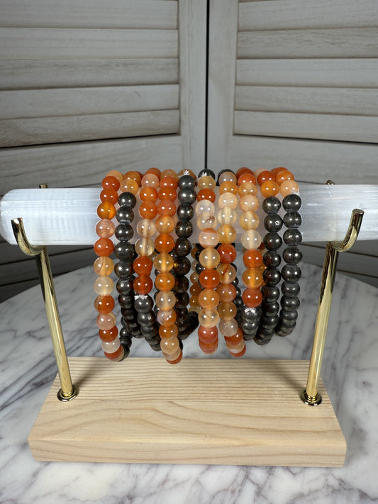 6mm Pyrite/ Carnelian Bracelet