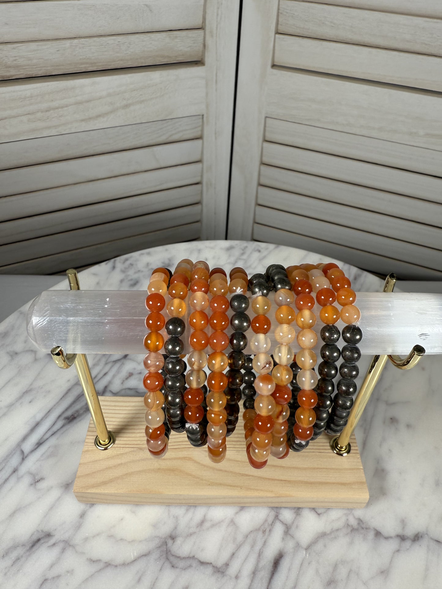 6mm Pyrite/ Carnelian Bracelet