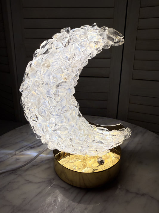 Clear Quartz Crescent Moon Lamp