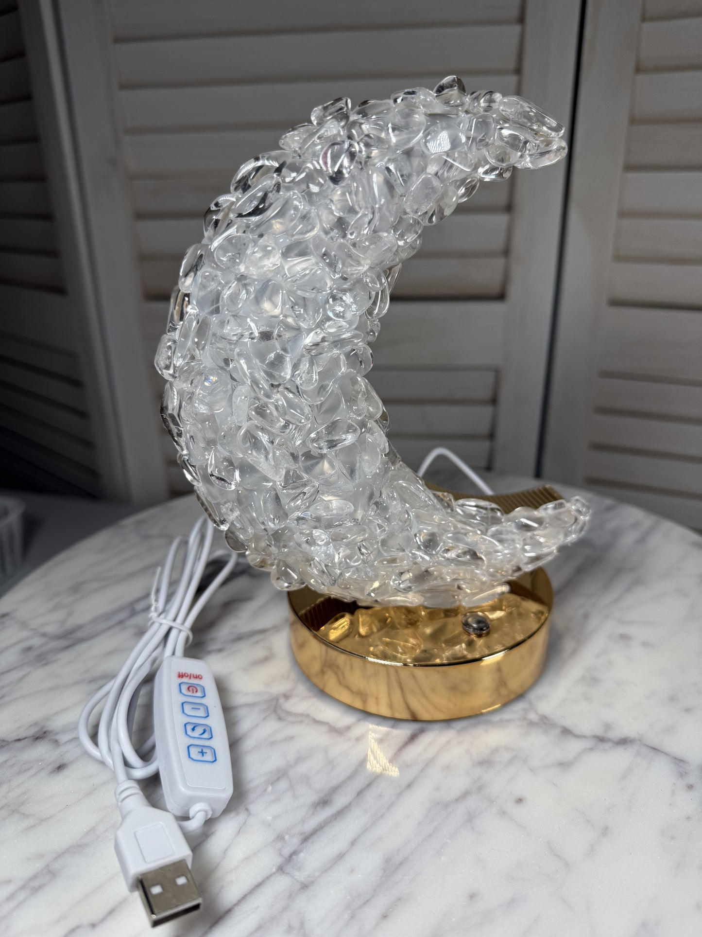Clear Quartz Crescent Moon Lamp