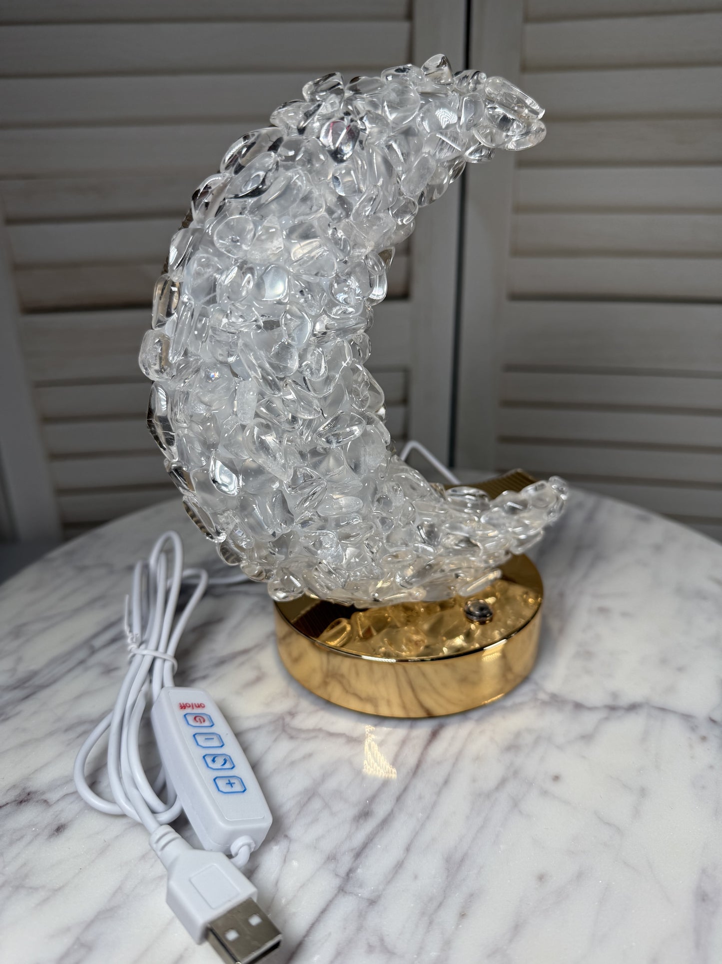 Clear Quartz Crescent Moon Lamp
