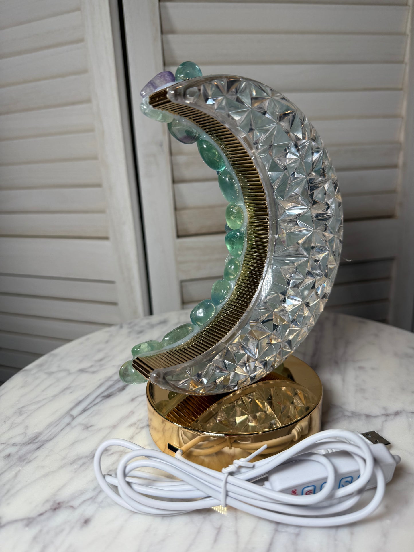Fluorite Crescent Moon Lamp
