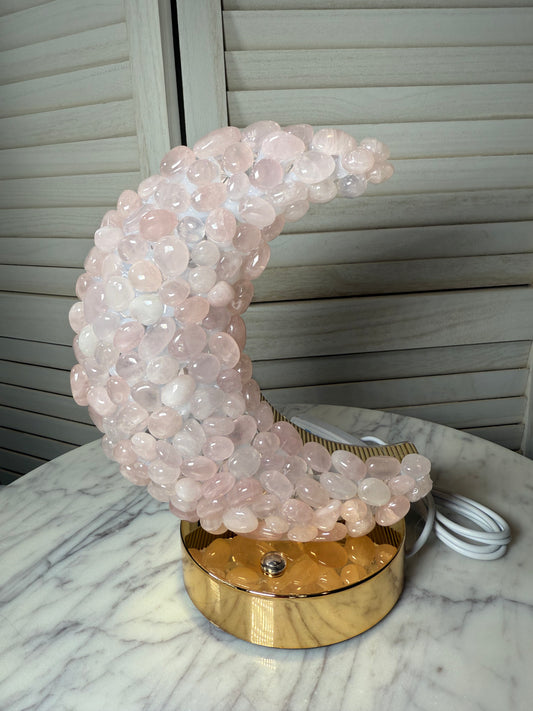 Rose Quartz Crescent Moon Lamp