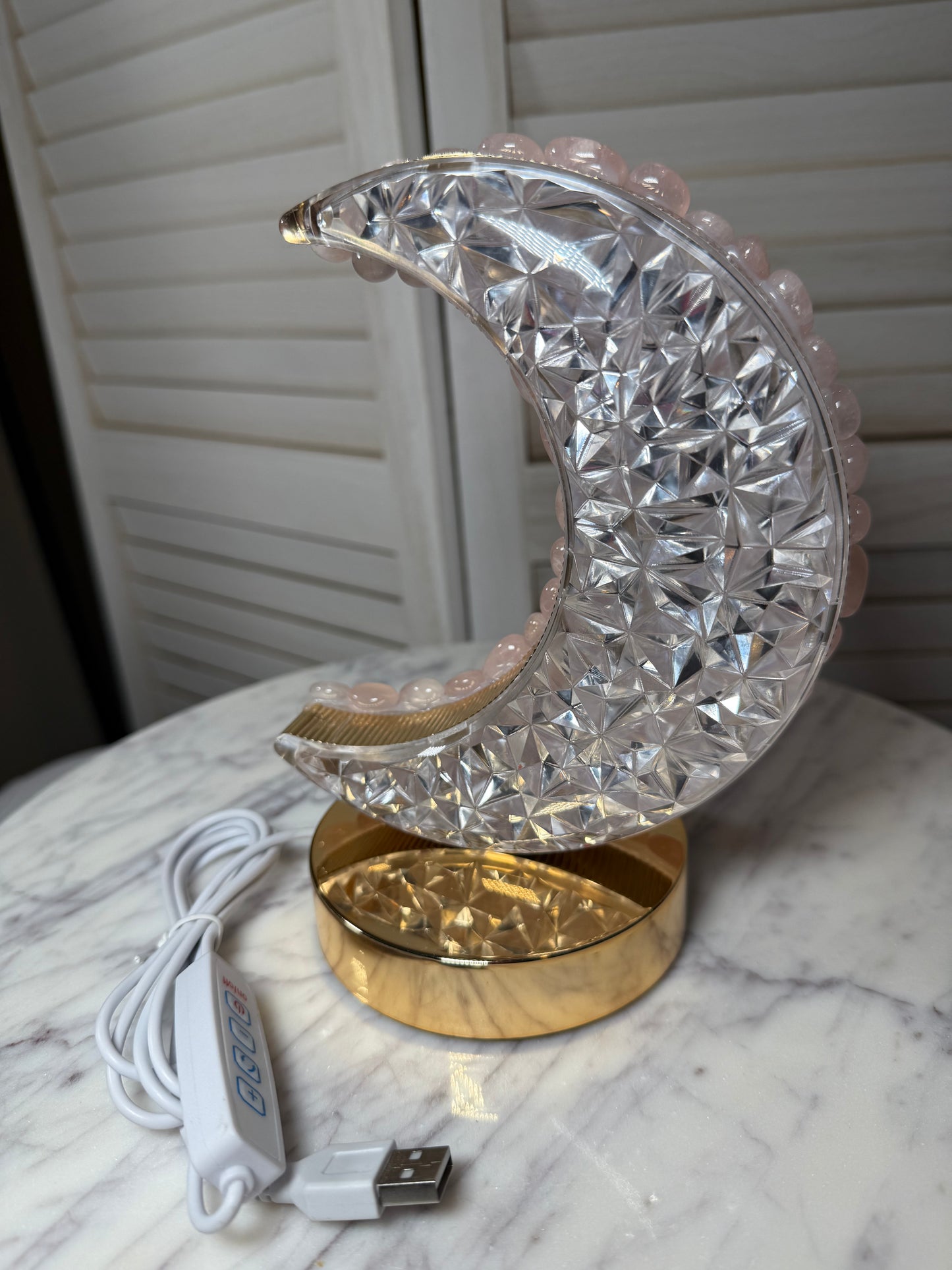 Rose Quartz Crescent Moon Lamp