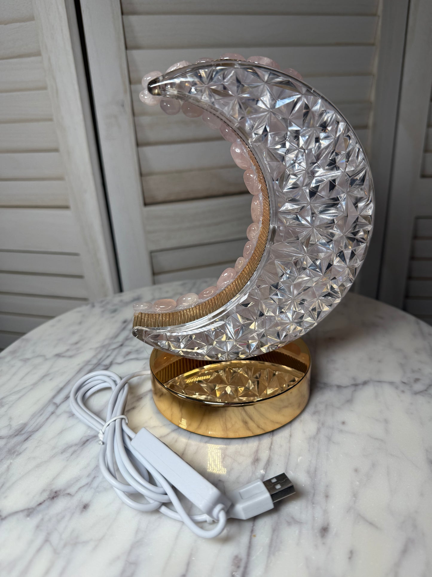 Rose Quartz Crescent Moon Lamp