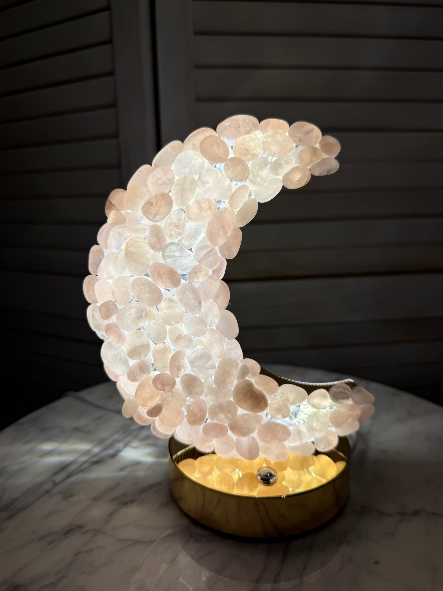 Rose Quartz Crescent Moon Lamp