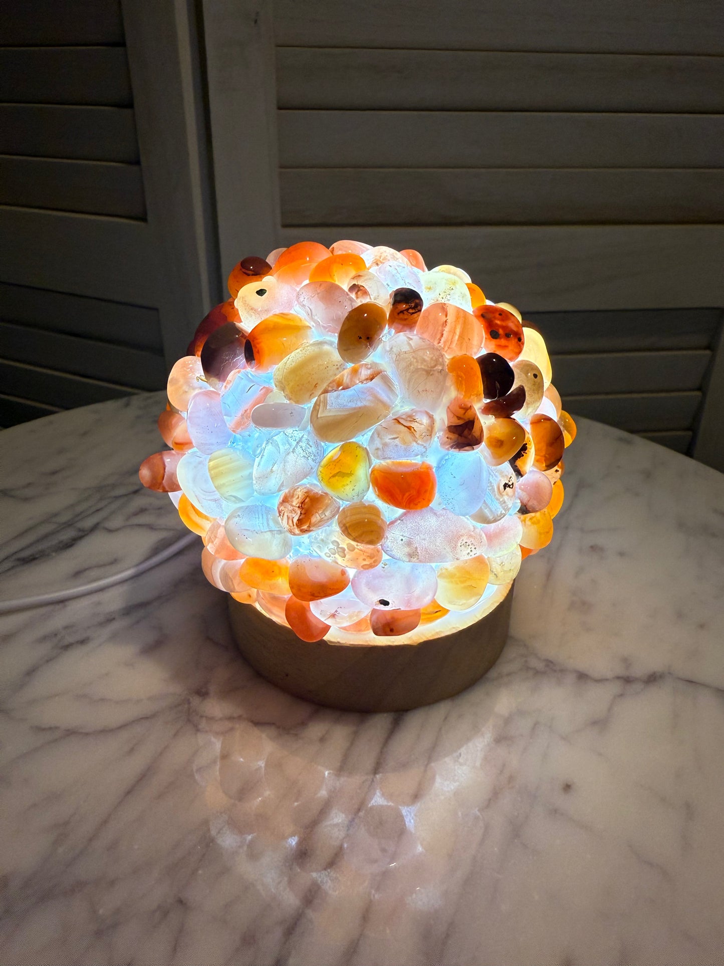 Carnelian Tumble Stone Lamp with Wooden Base