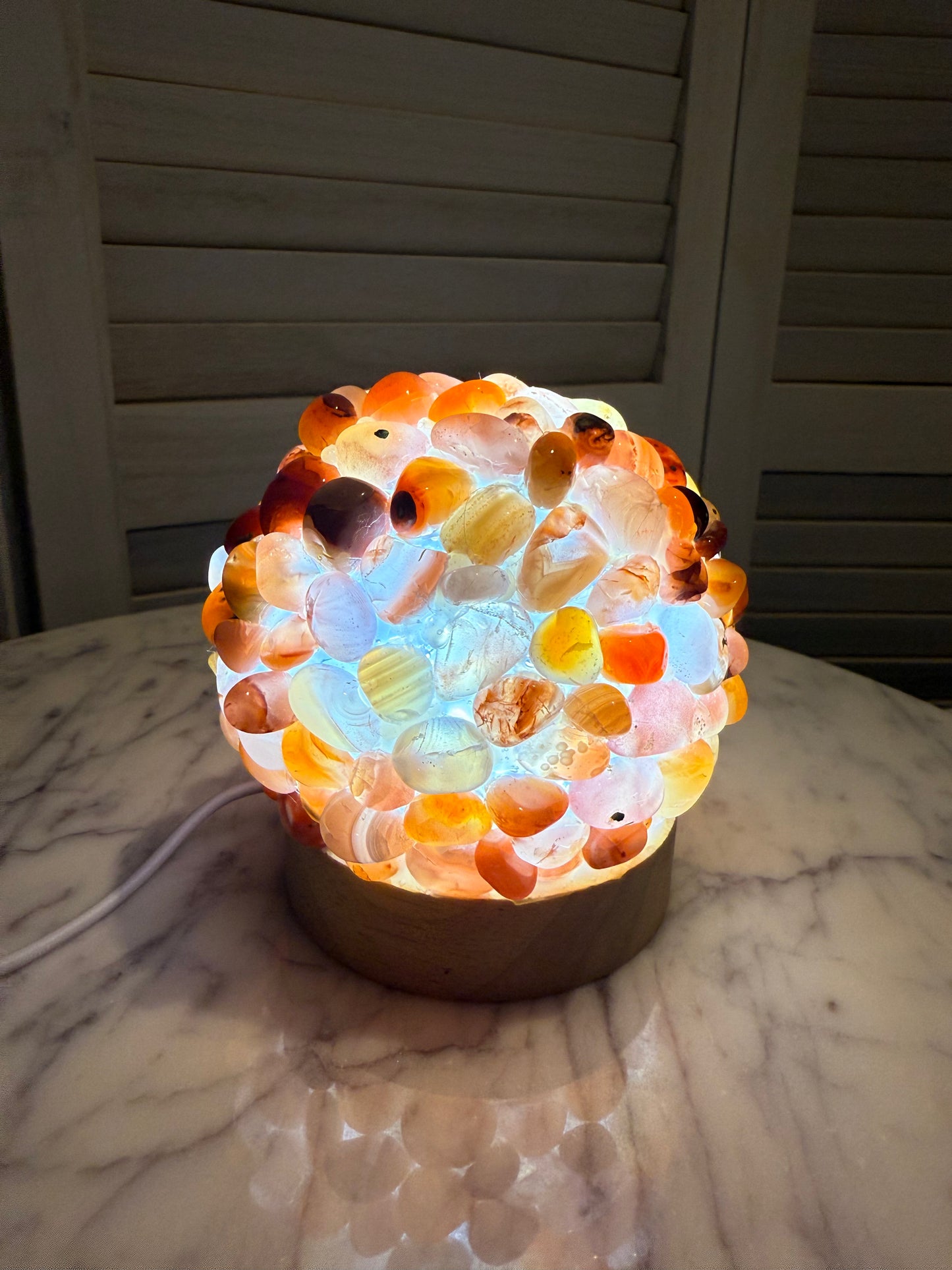 Carnelian Tumble Stone Lamp with Wooden Base