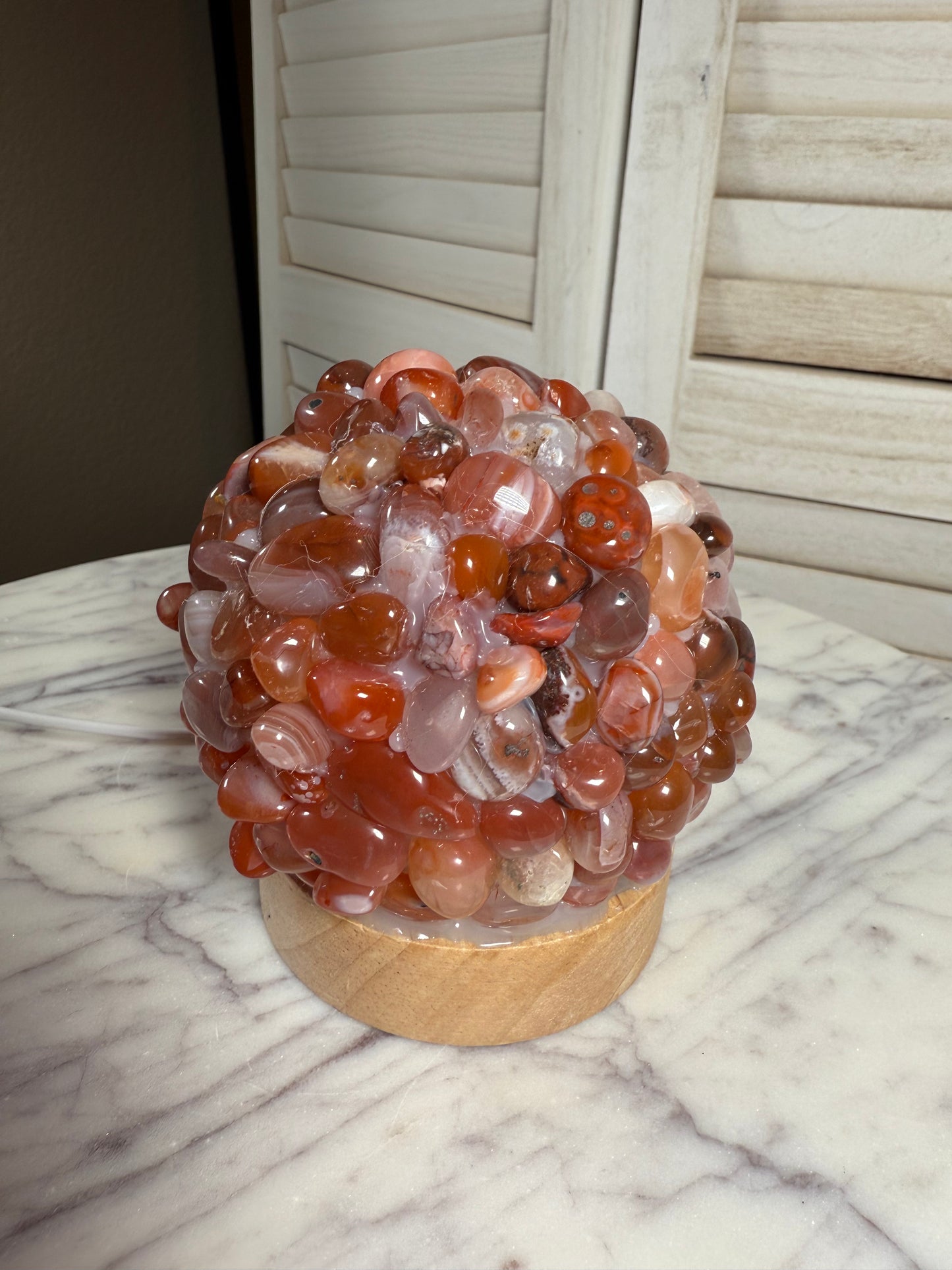 Carnelian Tumble Stone Lamp with Wooden Base