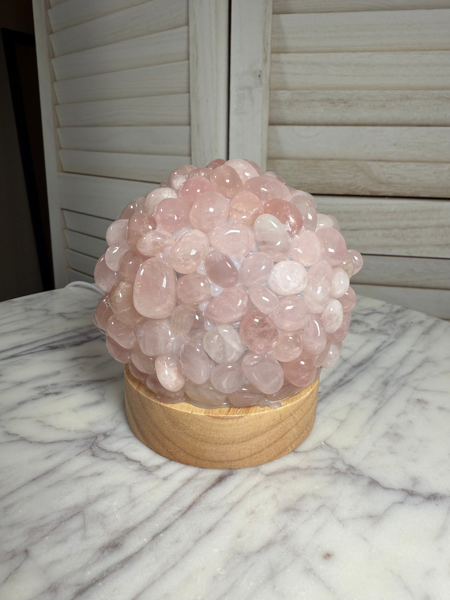 Rose Quartz Tumble Stone Lamp with Wooden Base