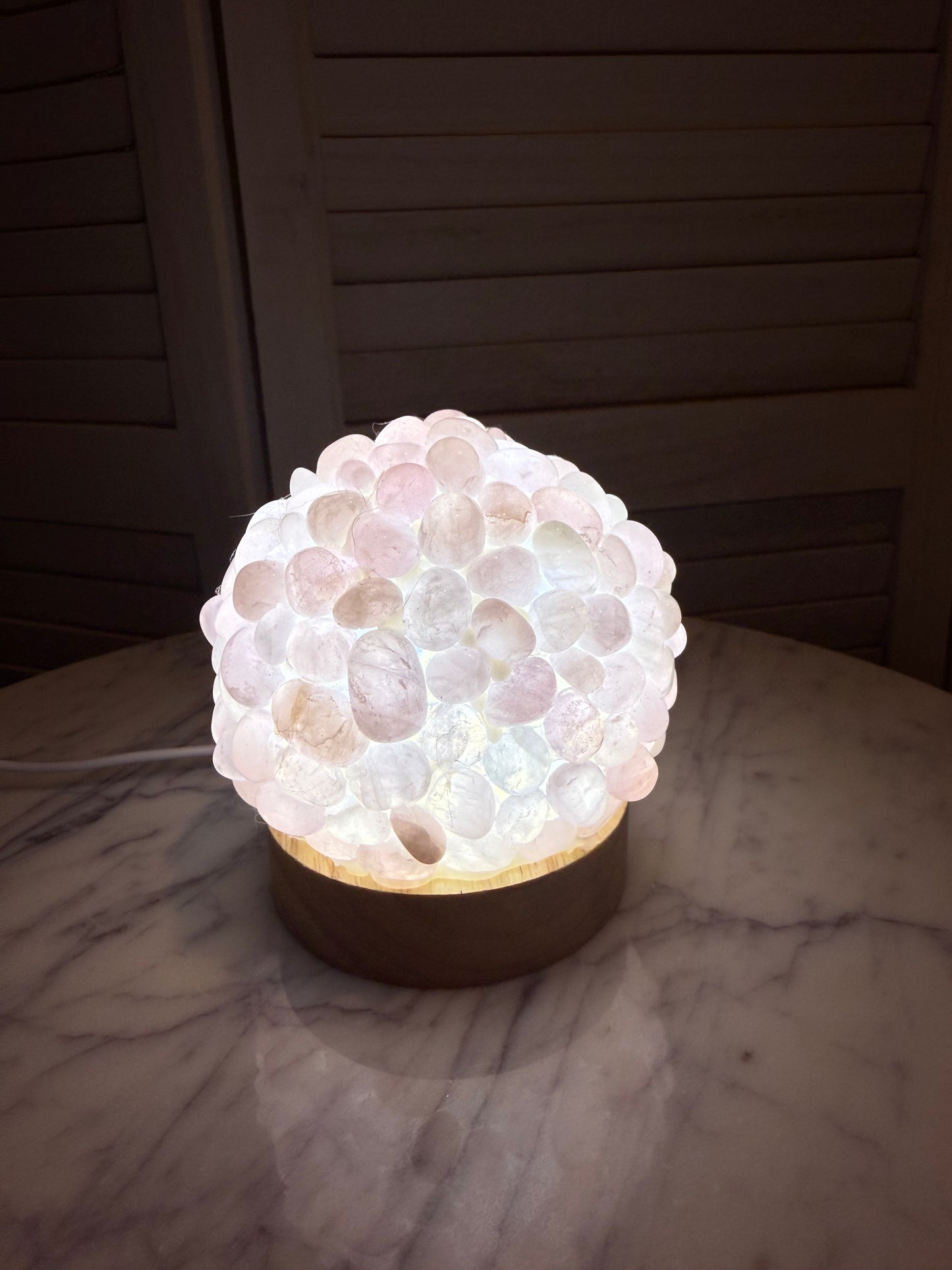 Rose Quartz Tumble Stone Lamp with Wooden Base