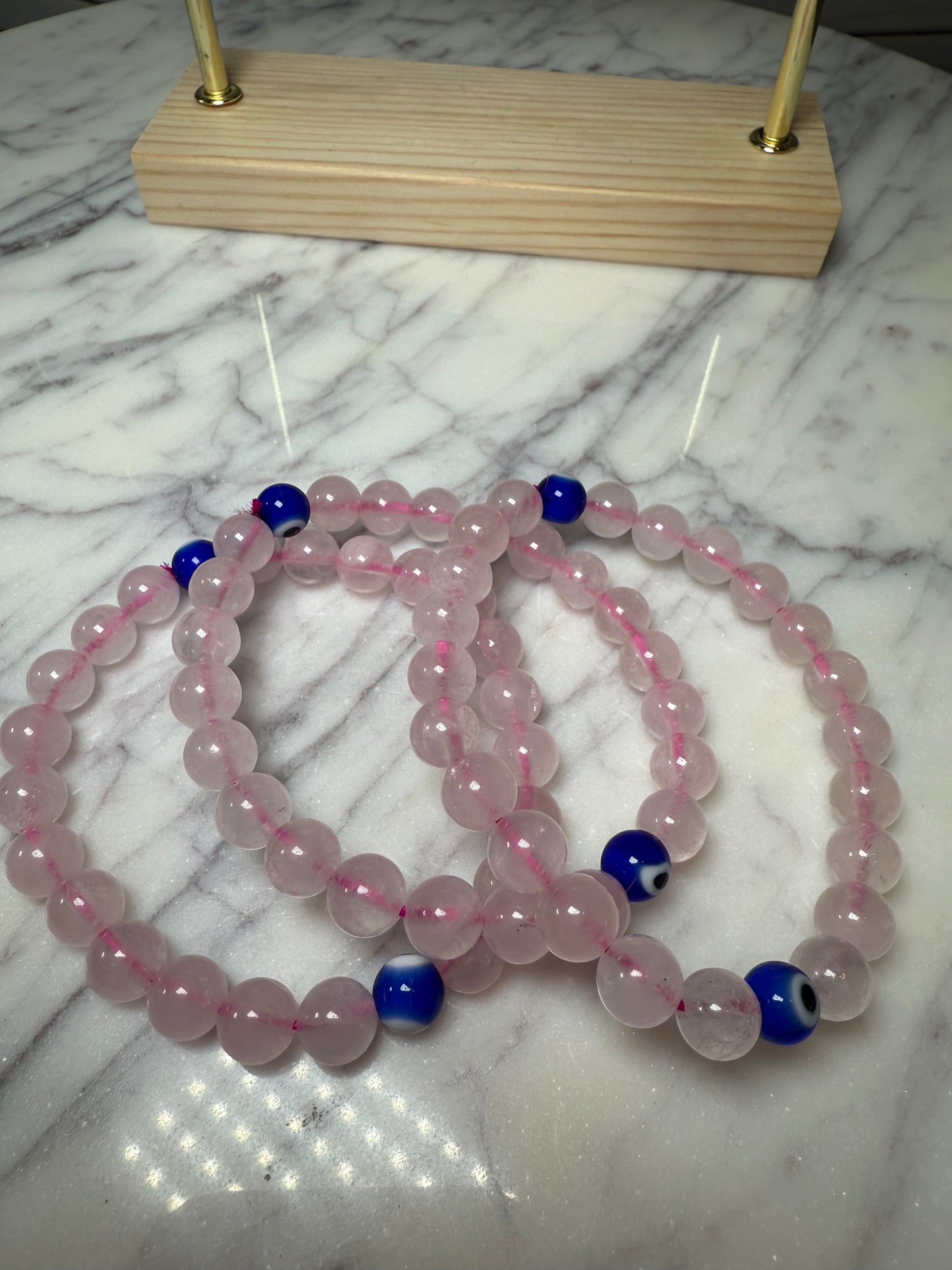 8mm Rose Quartz + Turkish Eye Beads Bracelet