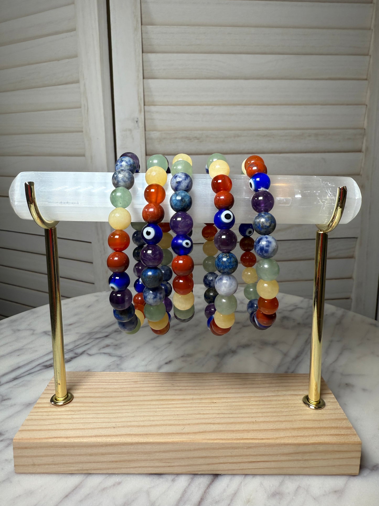 8mm Chakra + Turkish Eye Beads Bracelet