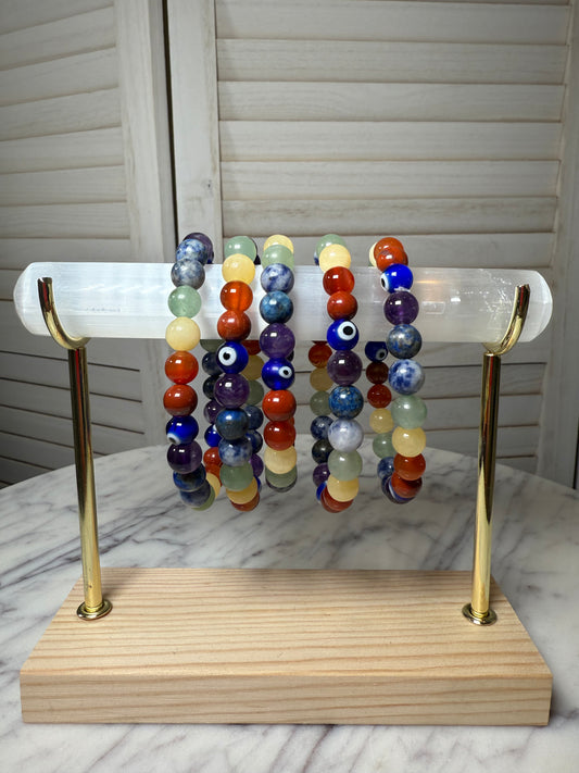 8mm Chakra + Turkish Eye Beads Bracelet