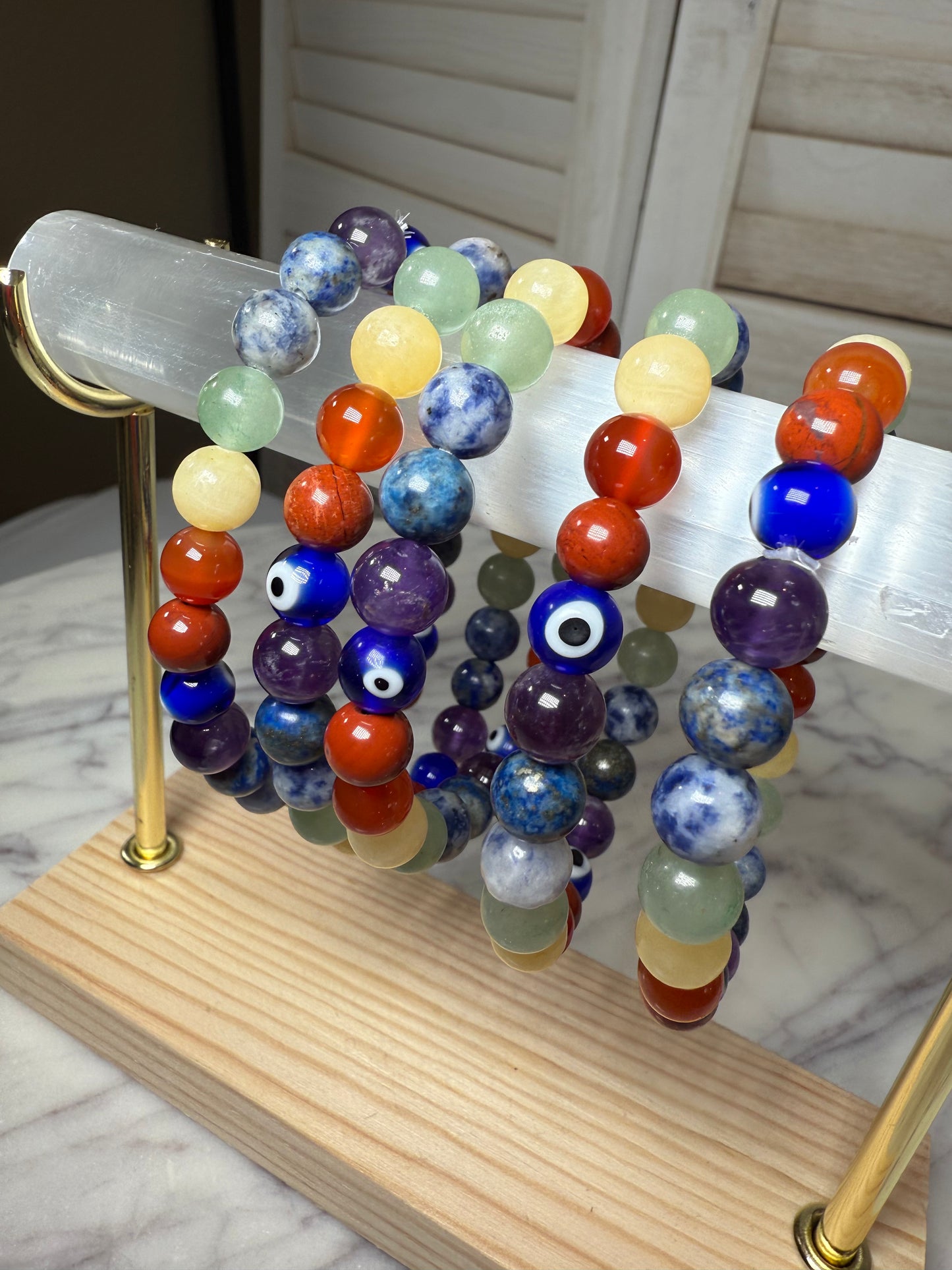 8mm Chakra + Turkish Eye Beads Bracelet