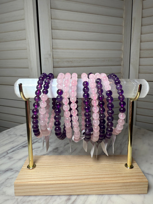 6mm Amethyst + Rose Quartz Bracelet