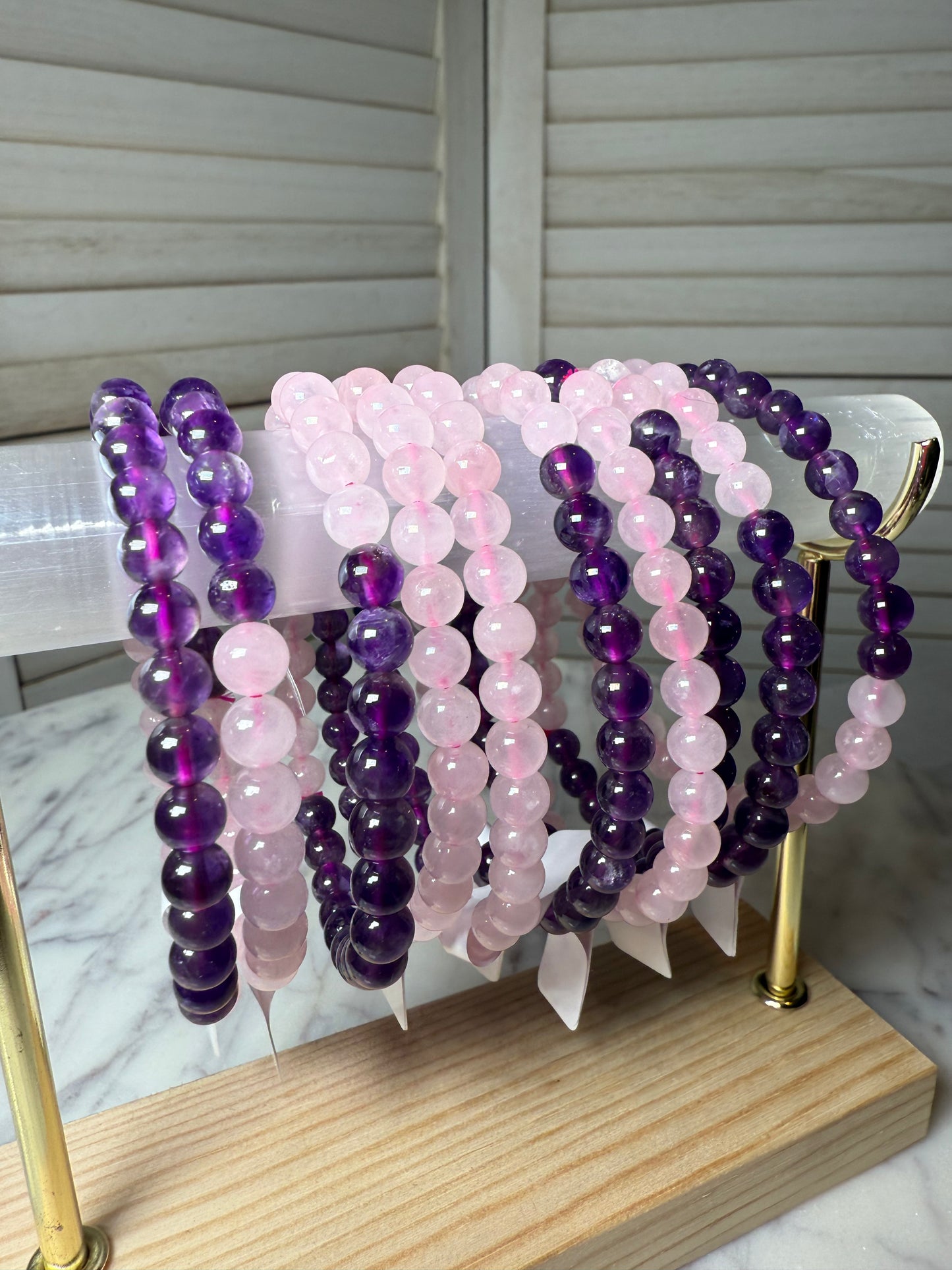 6mm Amethyst + Rose Quartz Bracelet